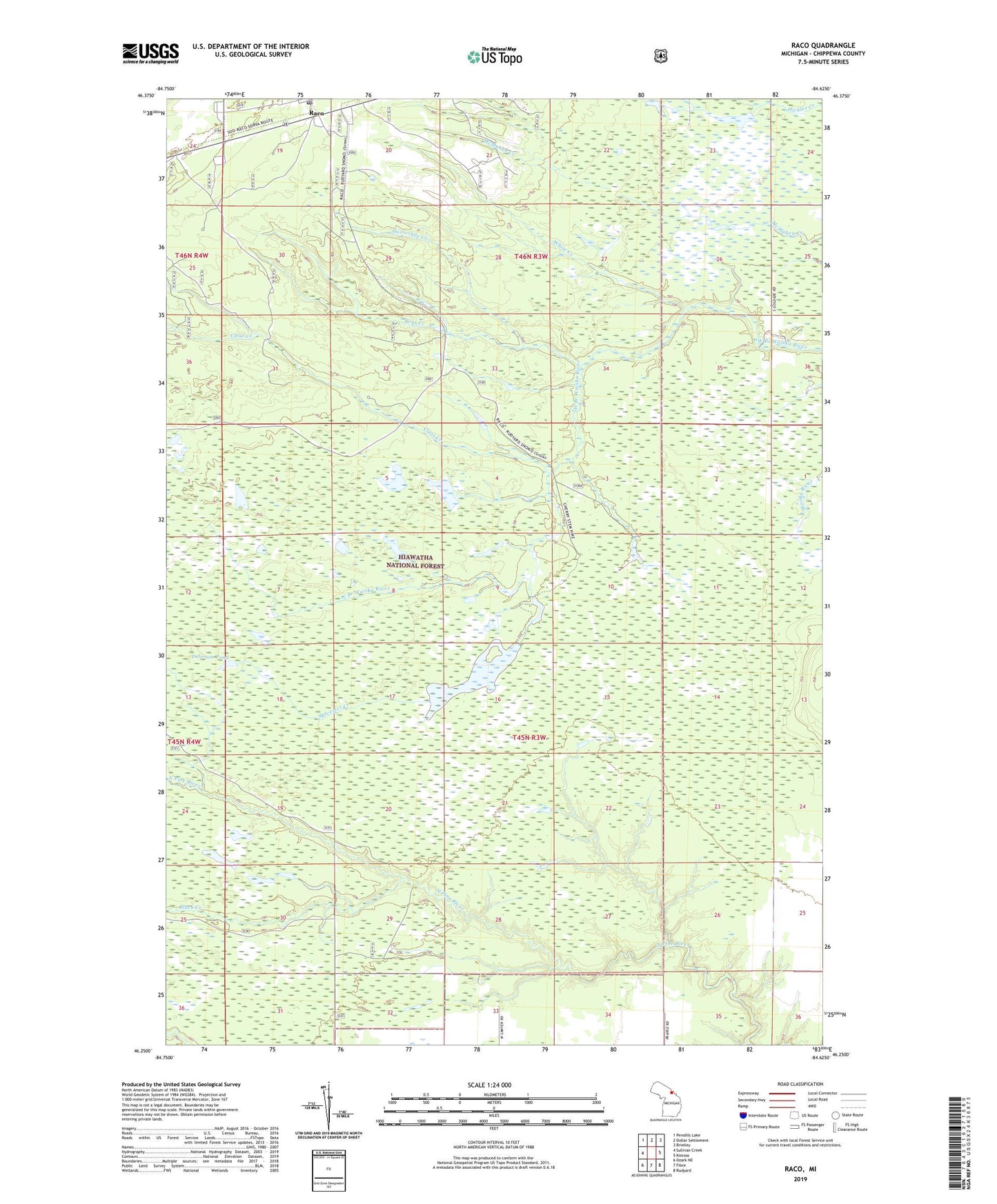 Raco Michigan US Topo Map Image