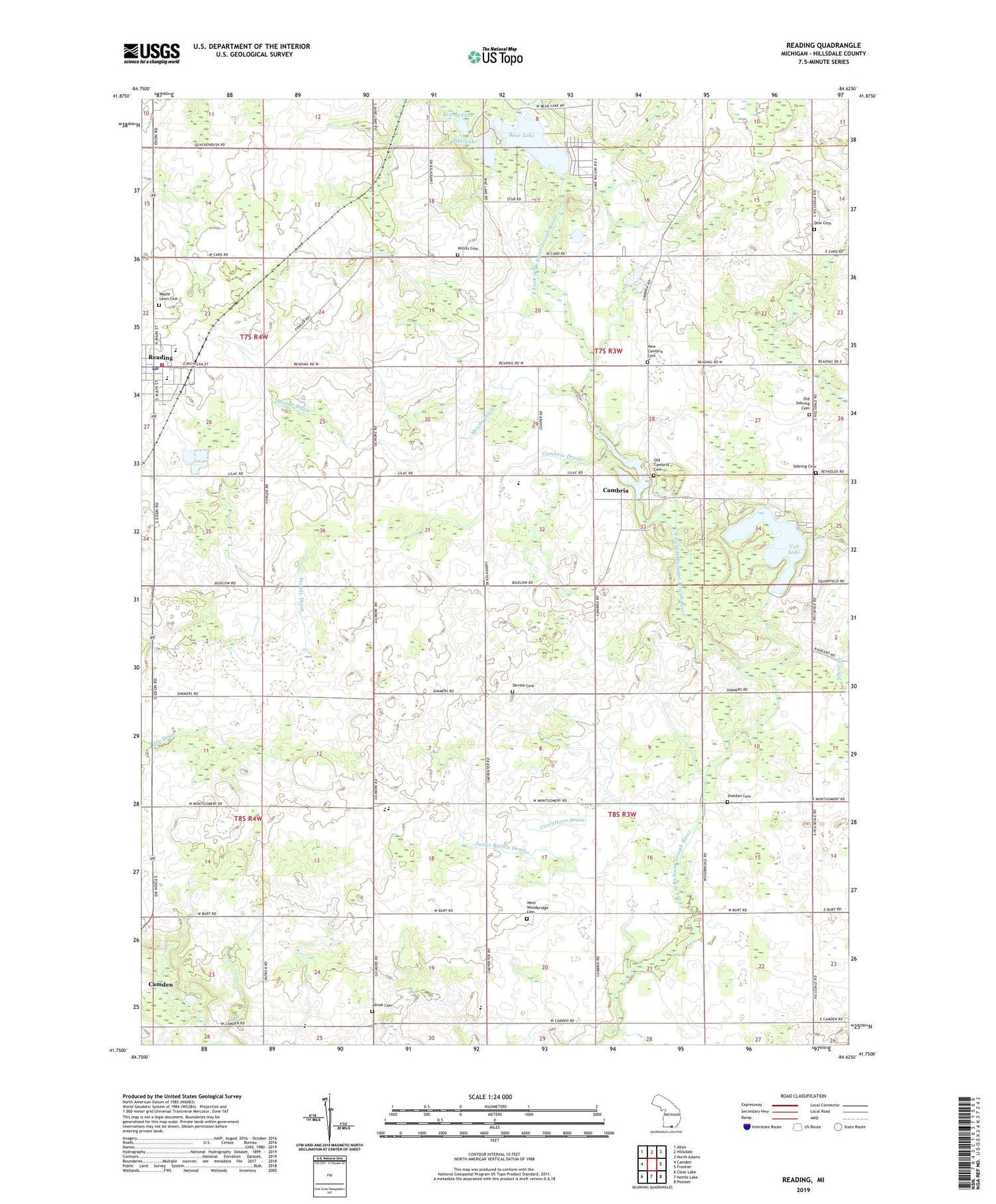 Reading Michigan US Topo Map Image