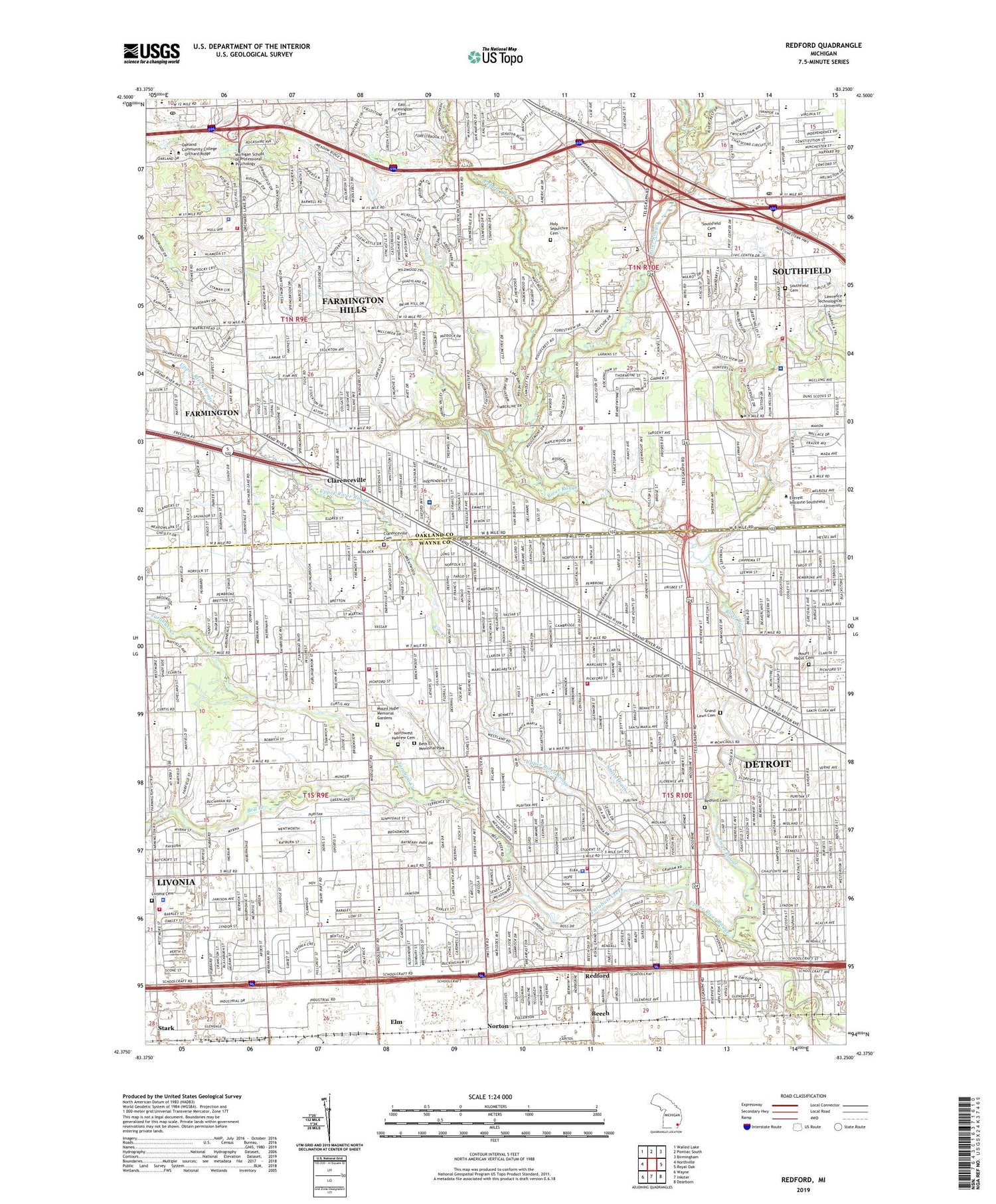 Redford Michigan US Topo Map Image