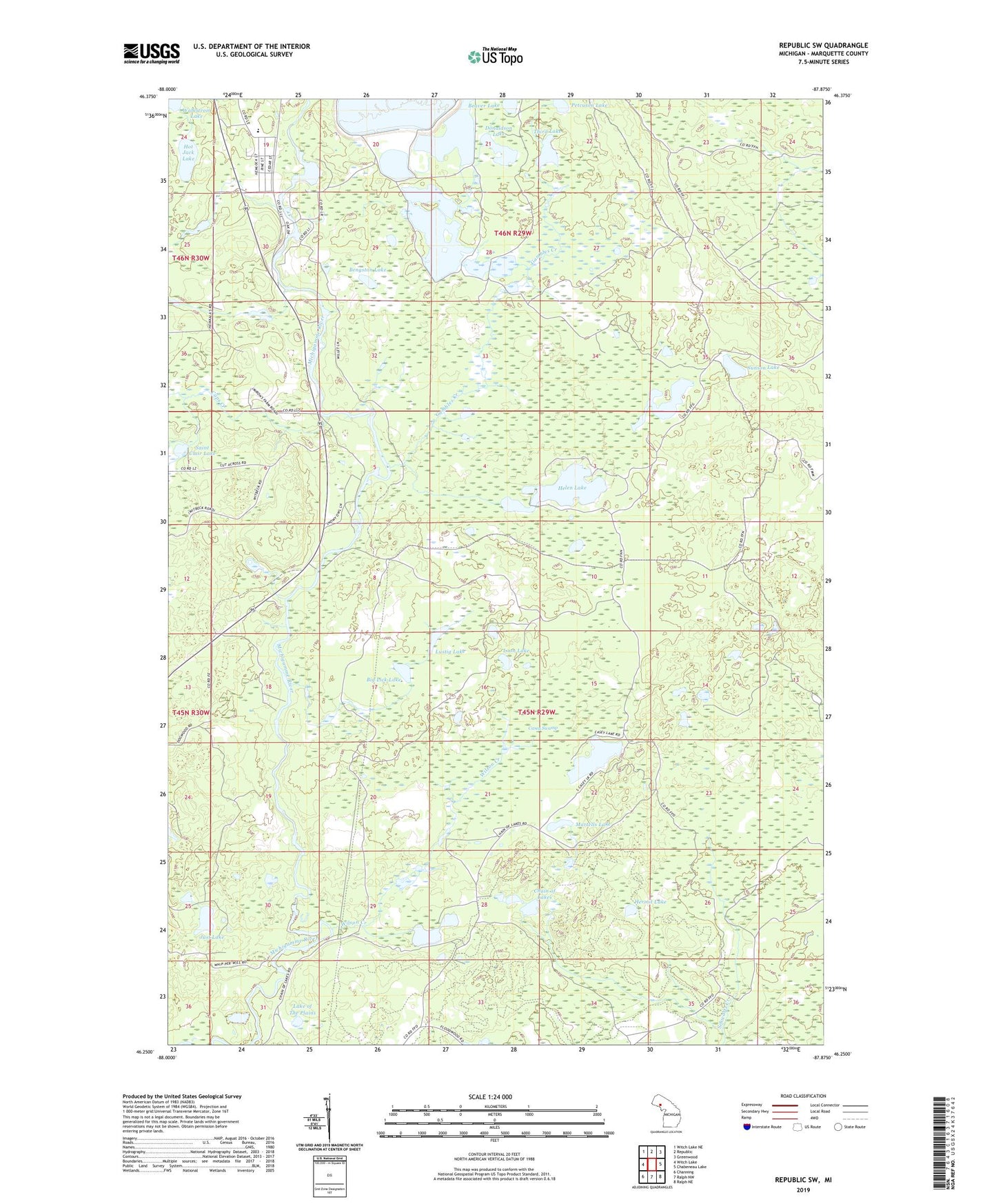 Republic SW Michigan US Topo Map Image