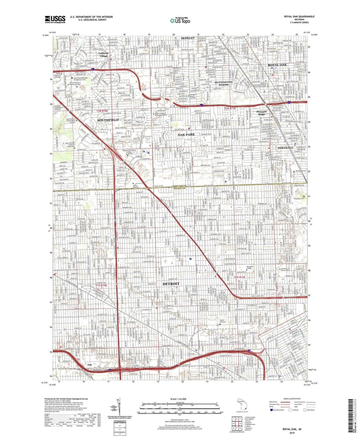 Royal Oak Michigan US Topo Map Image