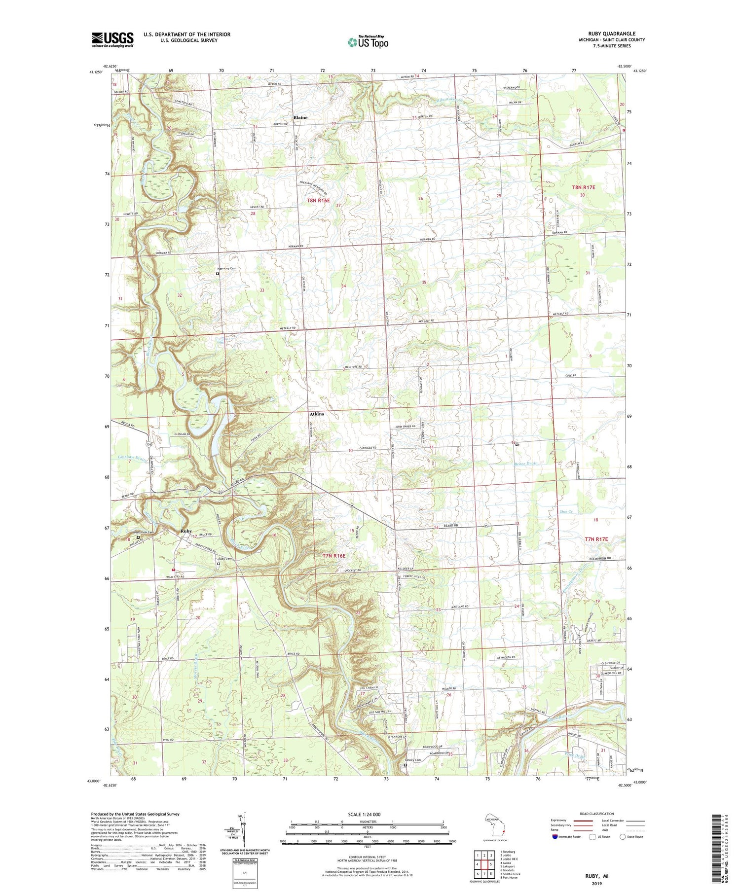 Ruby Michigan US Topo Map Image