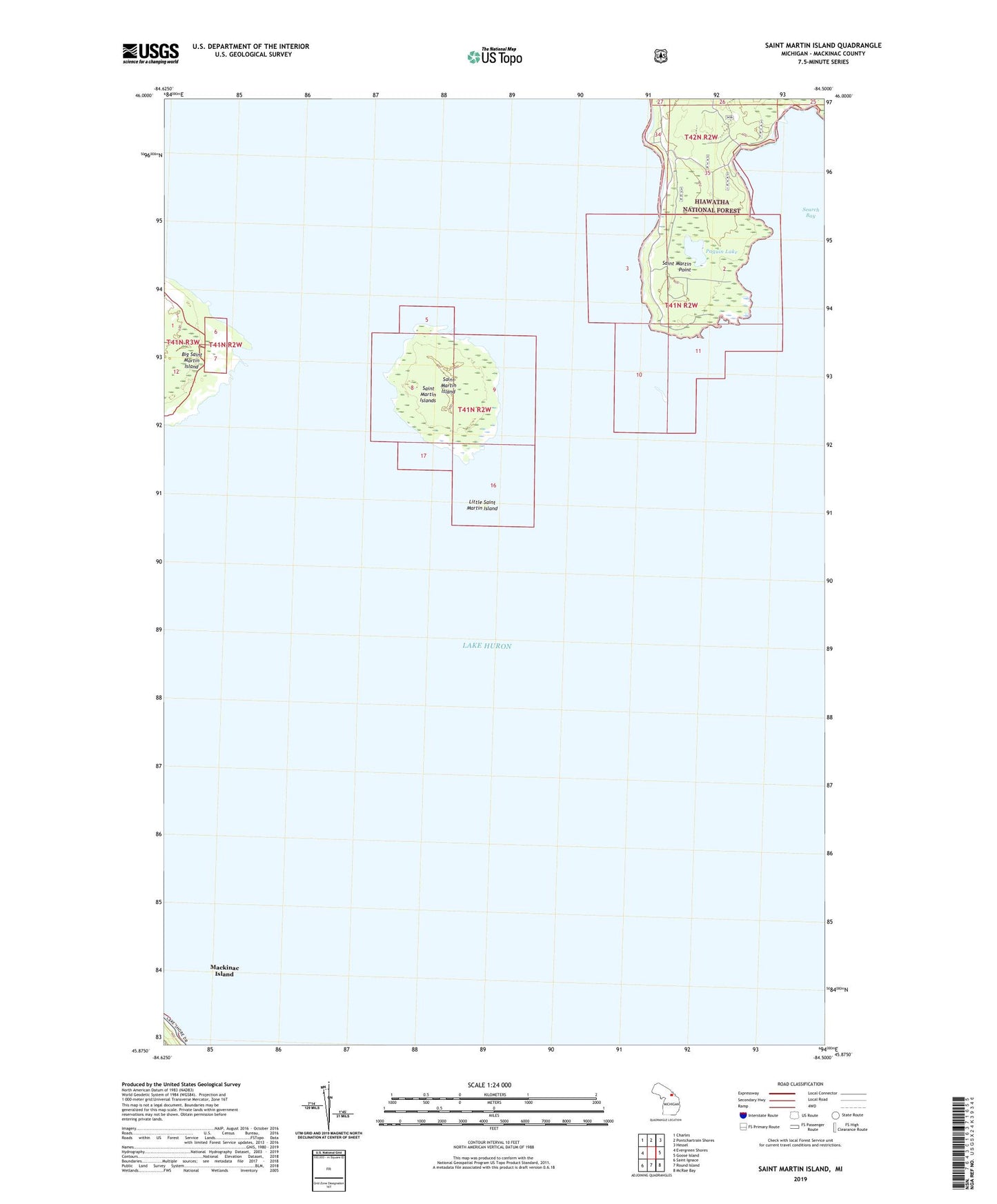 Saint Martin Island Michigan US Topo Map Image