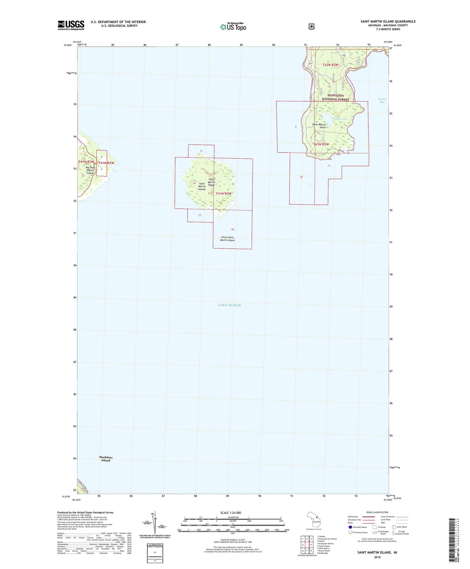 Saint Martin Island Michigan US Topo Map Image