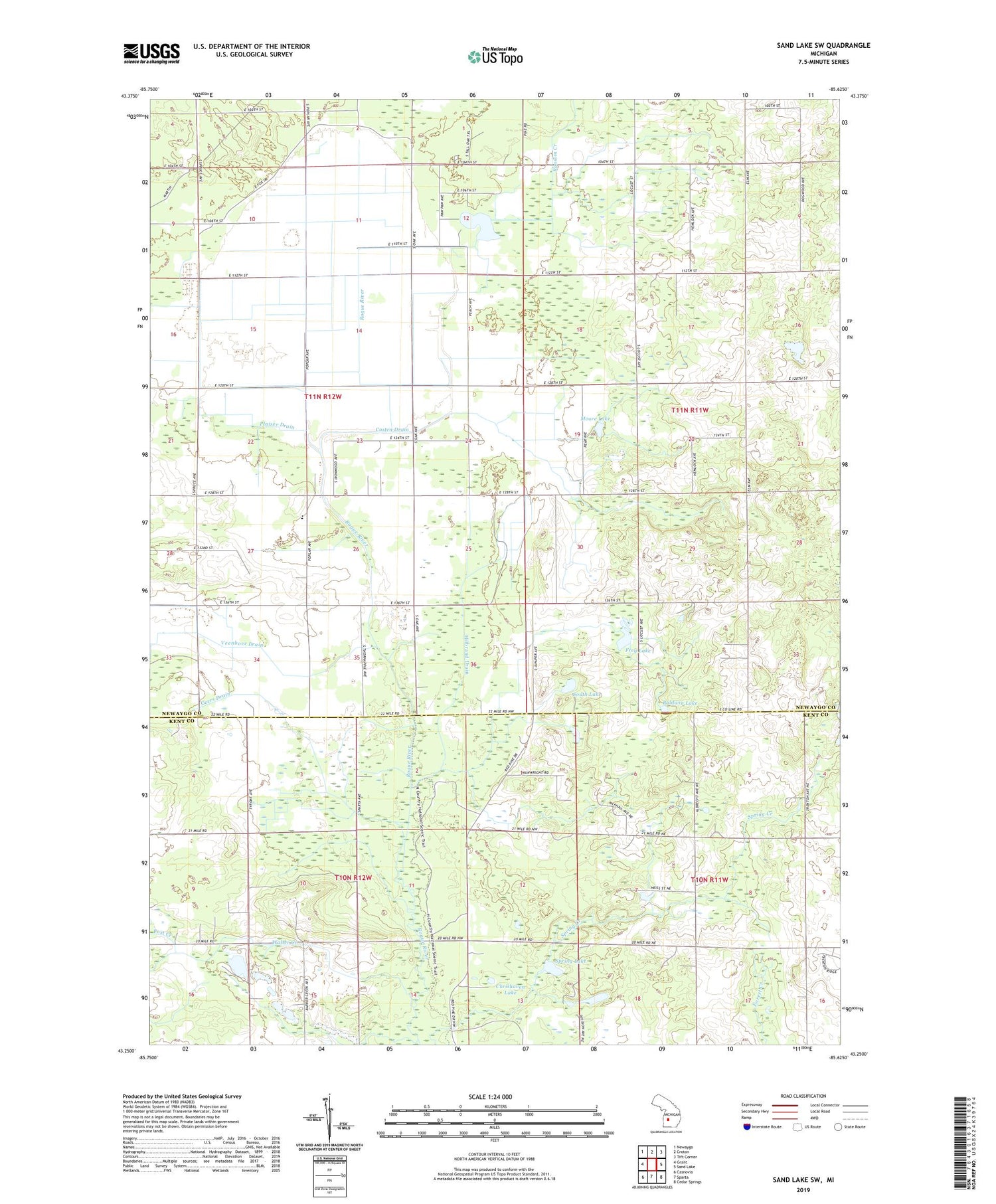 Sand Lake SW Michigan US Topo Map Image