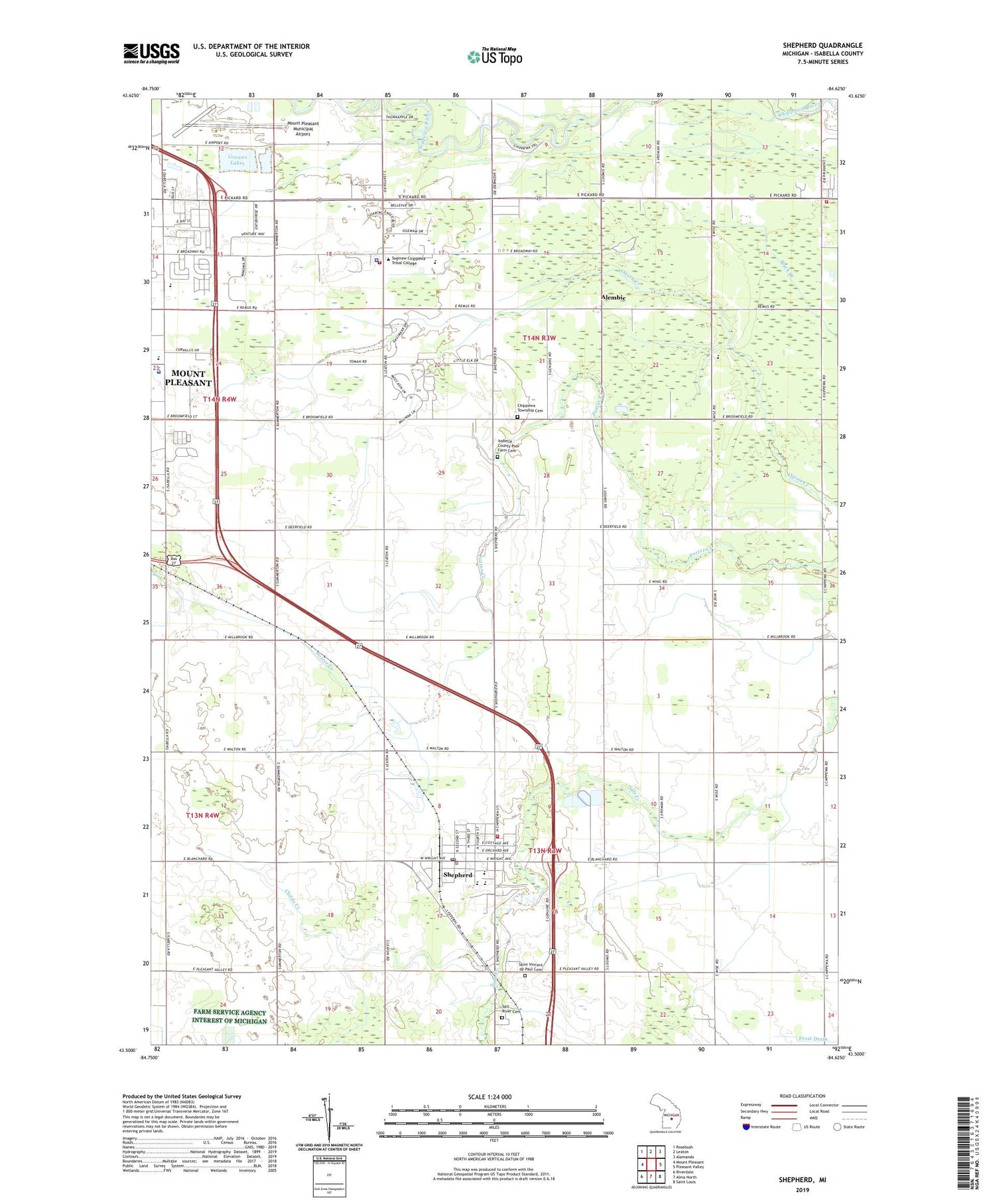 Shepherd Michigan US Topo Map Image