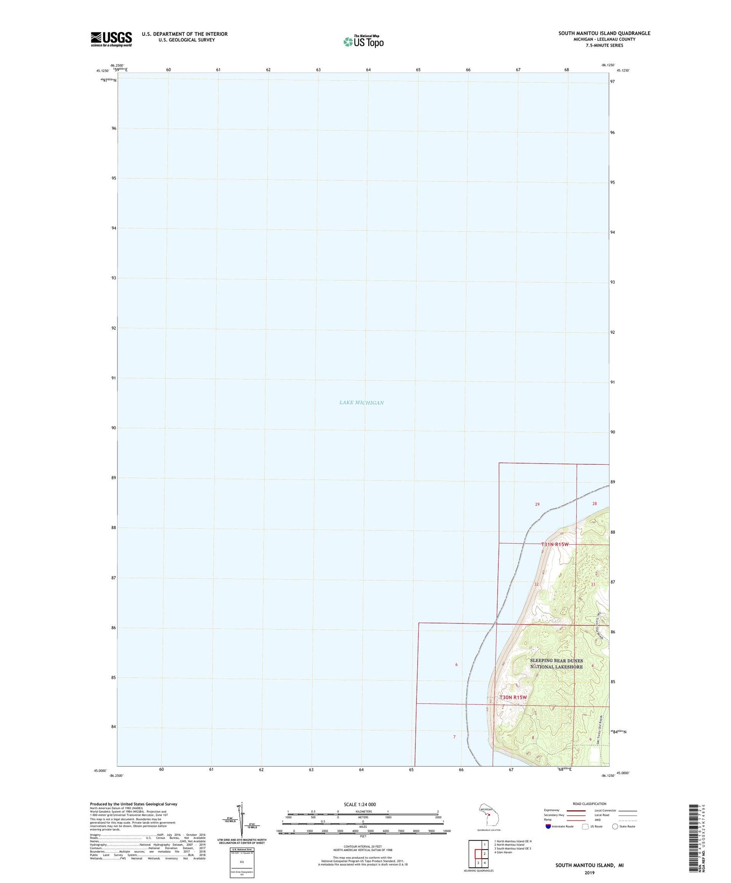 South Manitou Island Michigan US Topo Map Image