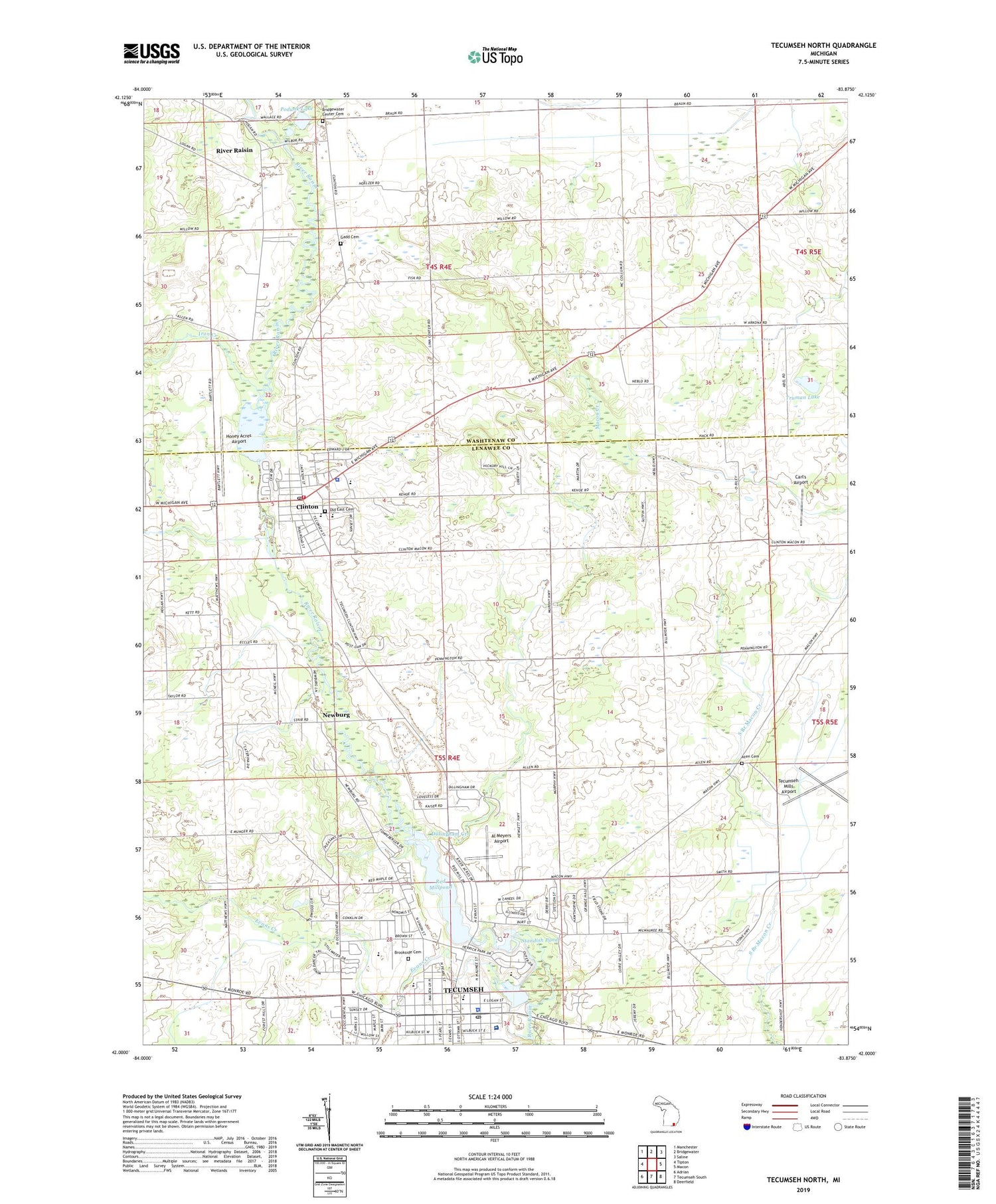Tecumseh North Michigan US Topo Map Image