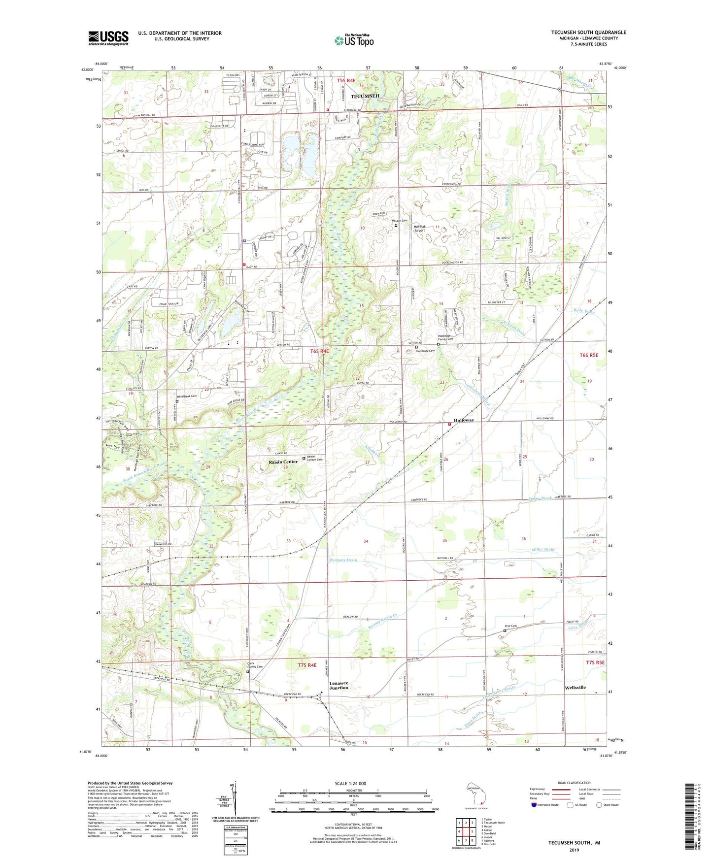 Tecumseh South Michigan US Topo Map Image