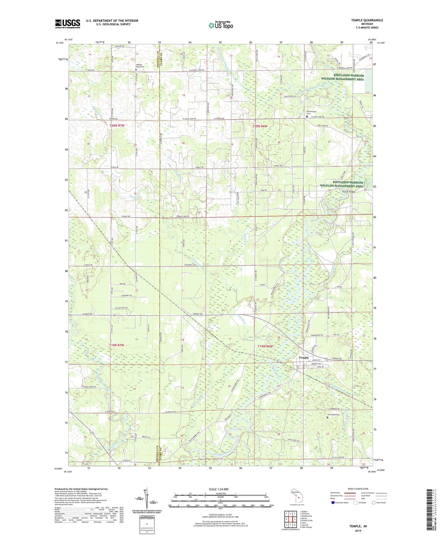 Temple Michigan US Topo Map Image