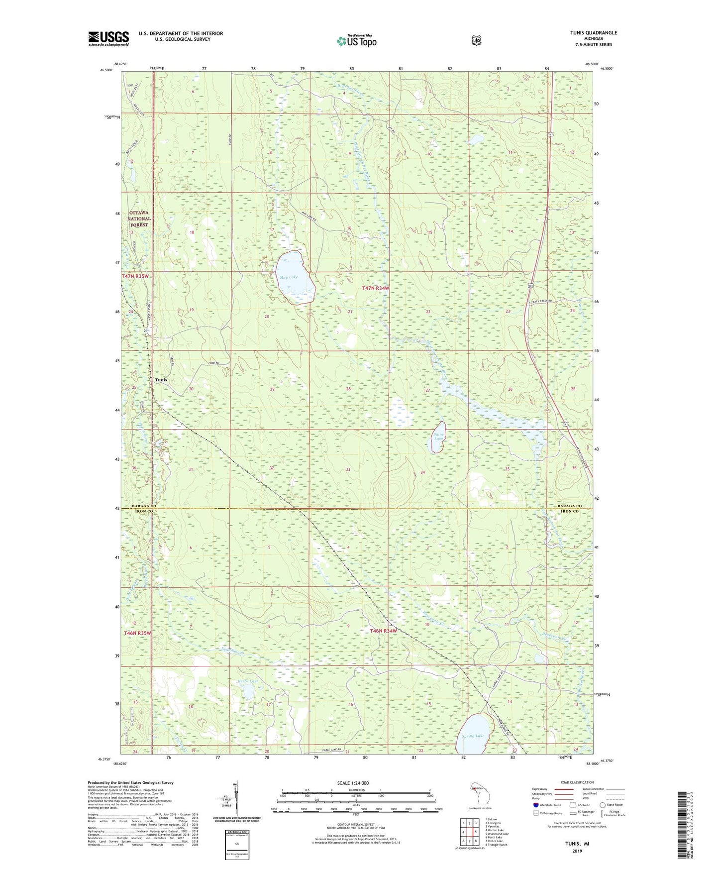 Tunis Michigan US Topo Map Image