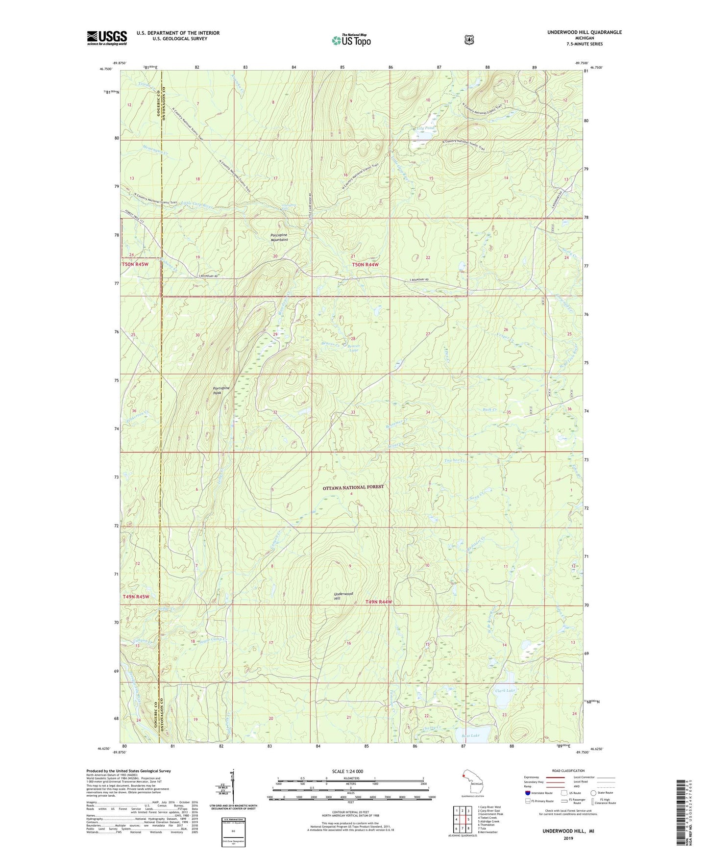 Underwood Hill Michigan US Topo Map Image