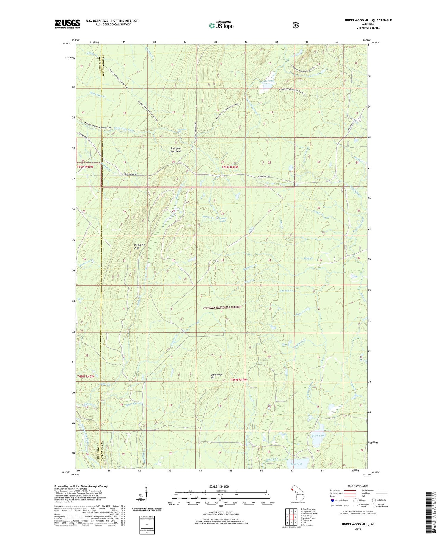 Underwood Hill Michigan US Topo Map Image