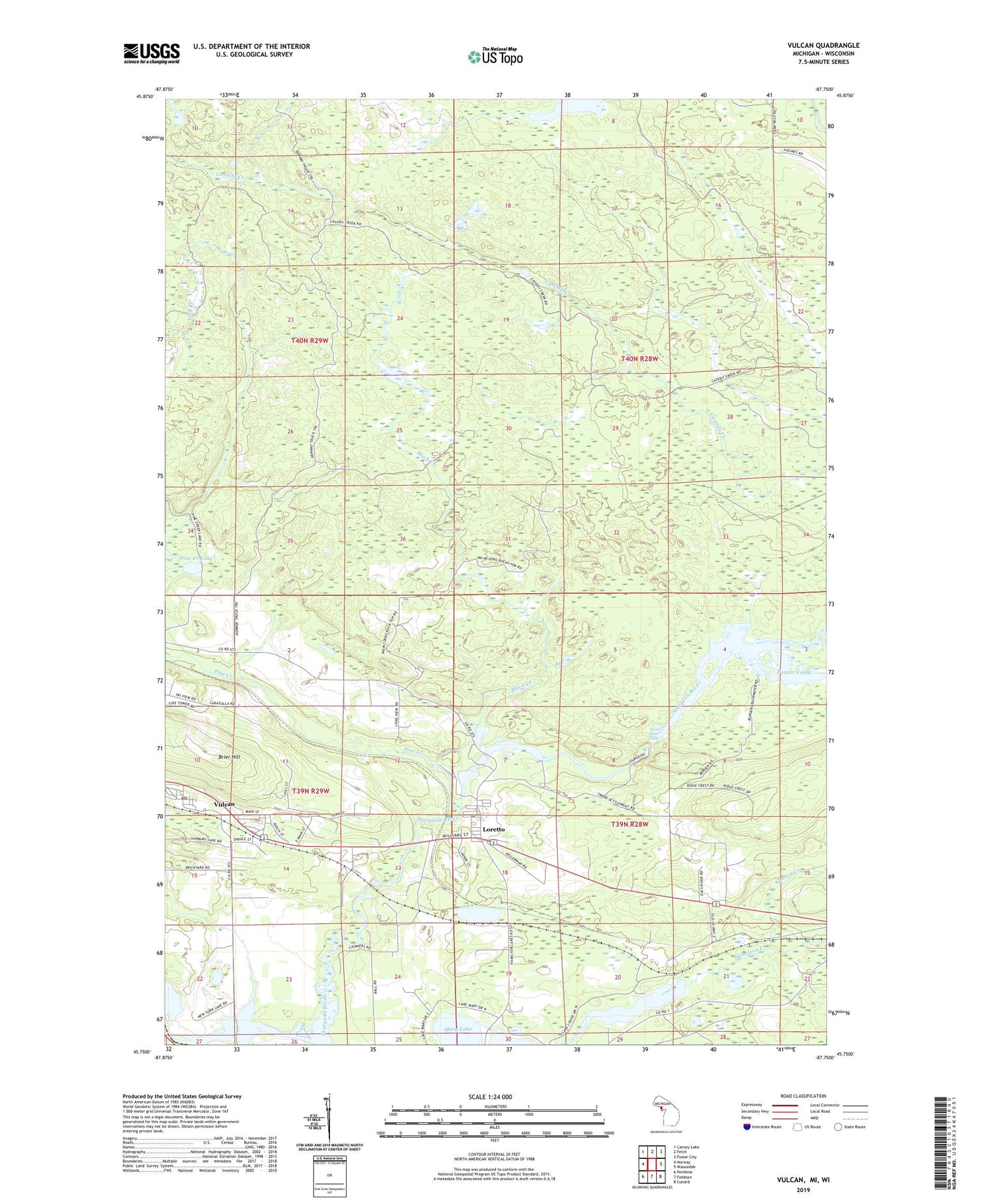 Vulcan Michigan US Topo Map Image