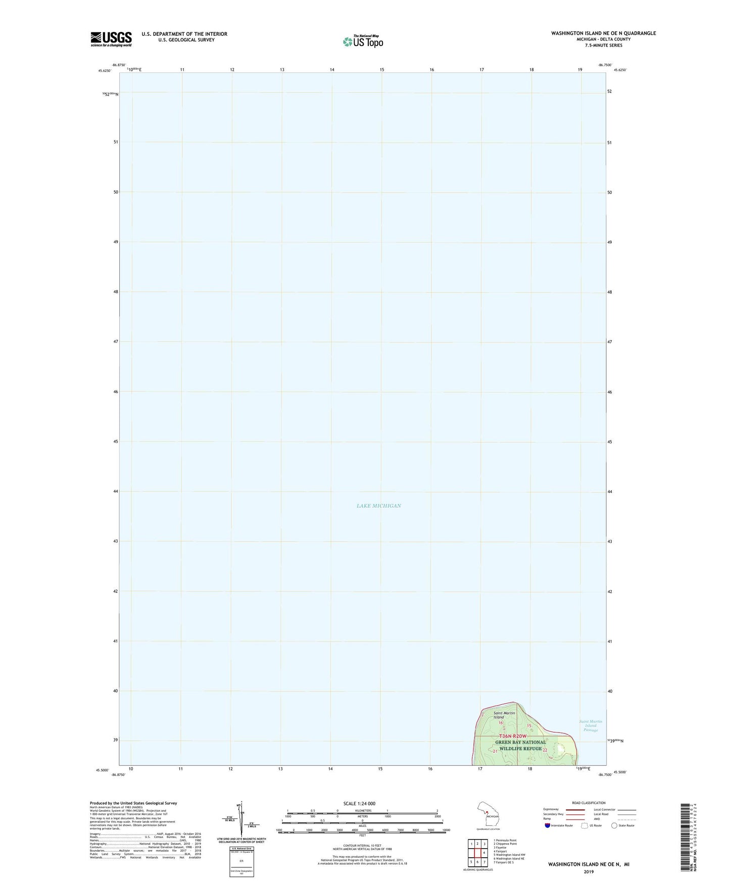 Washington Island NE OE N Michigan US Topo Map Image