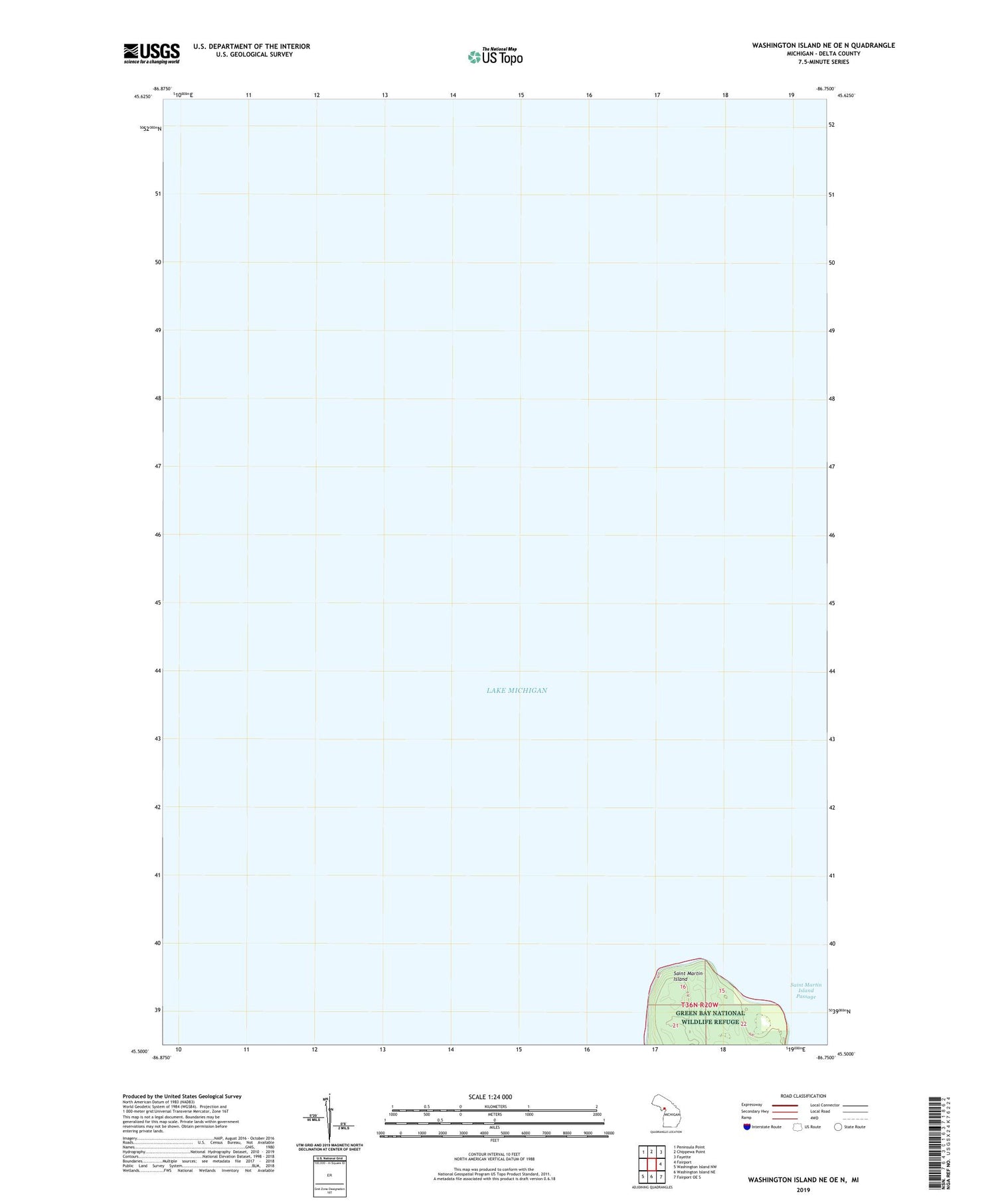 Washington Island NE OE N Michigan US Topo Map Image