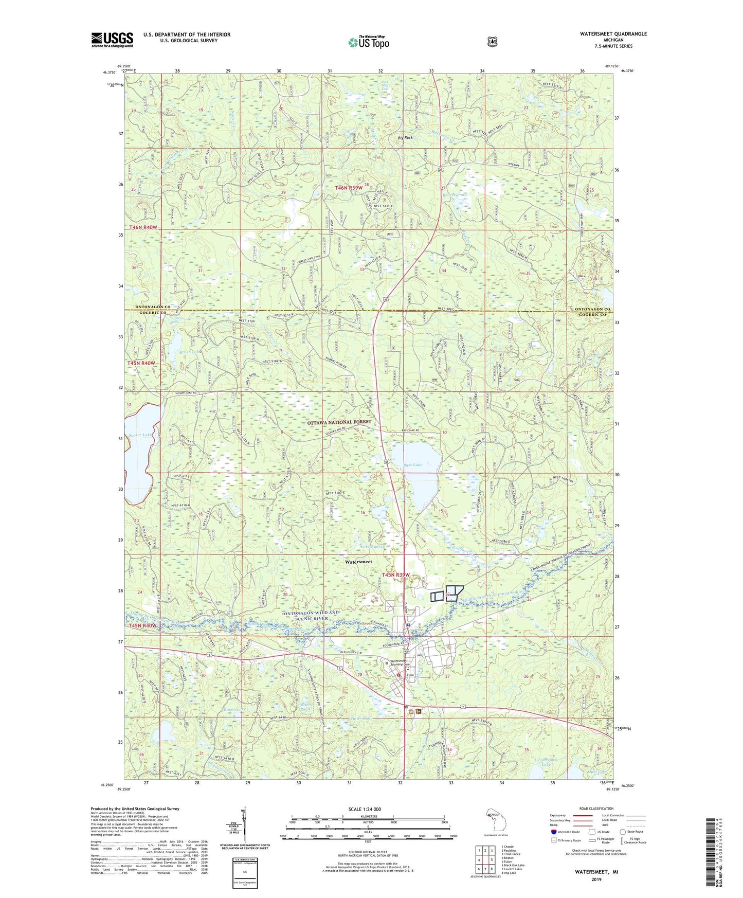 Watersmeet Michigan US Topo Map Image