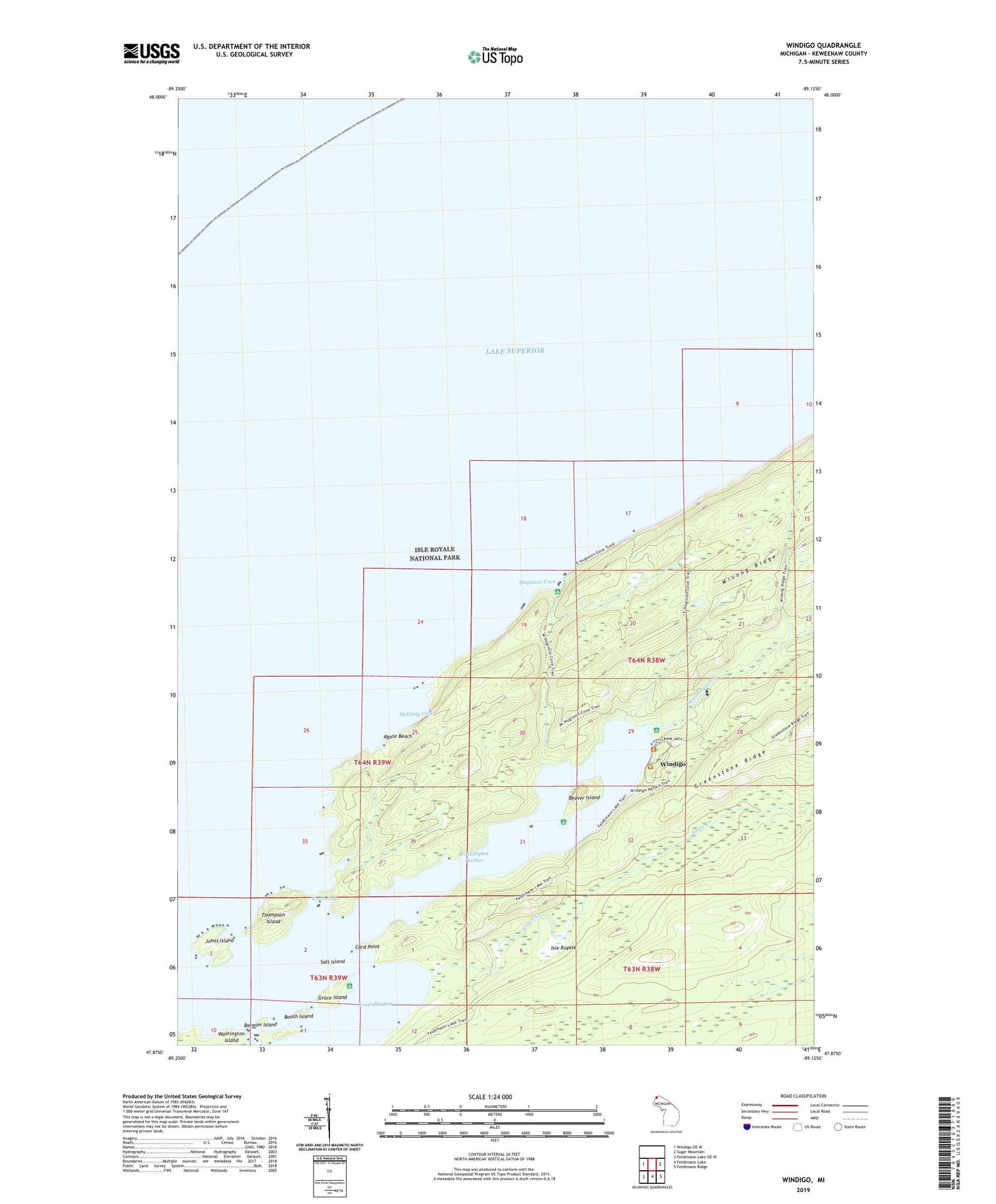 Windigo Michigan US Topo Map Image
