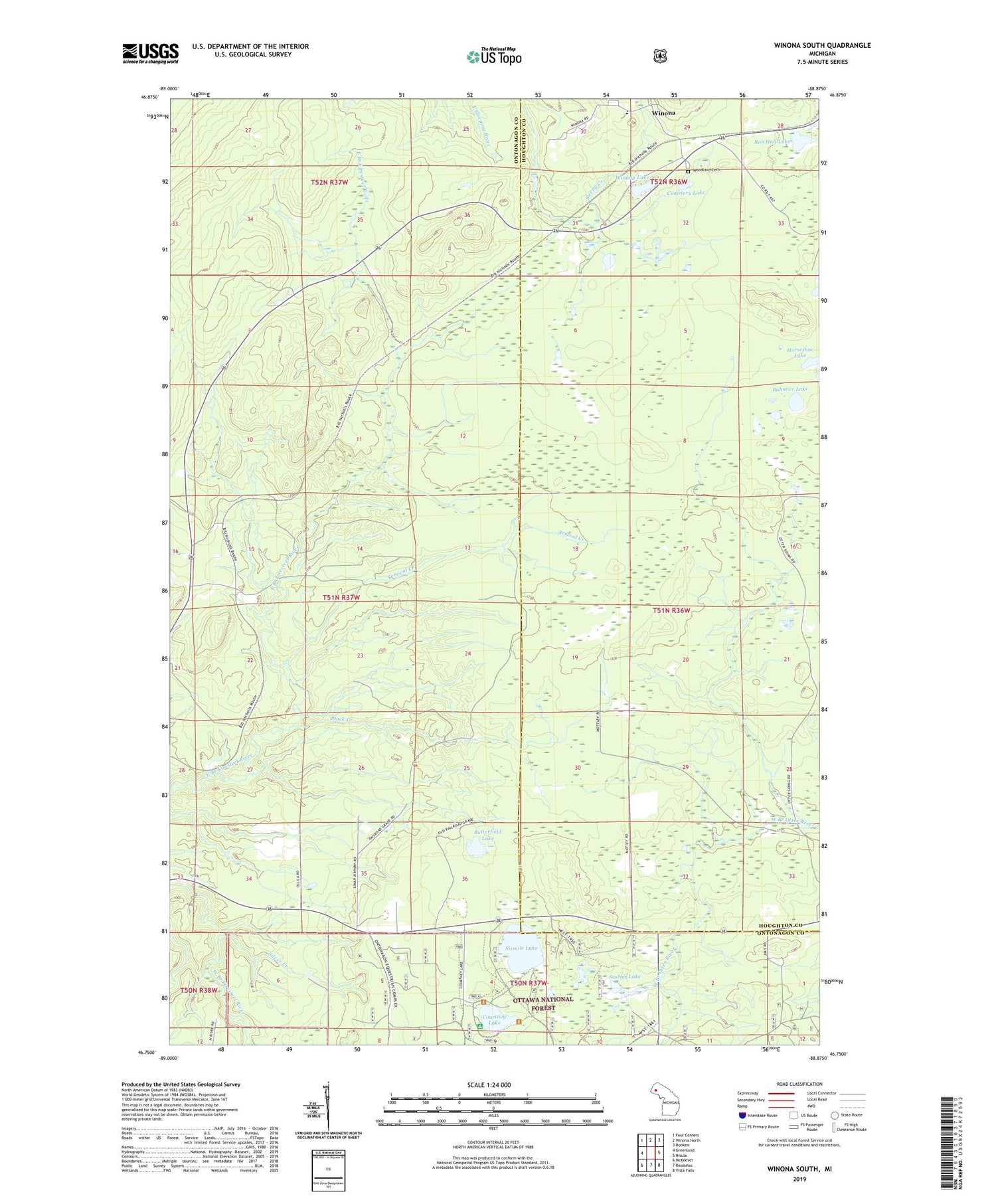 Winona South Michigan US Topo Map Image