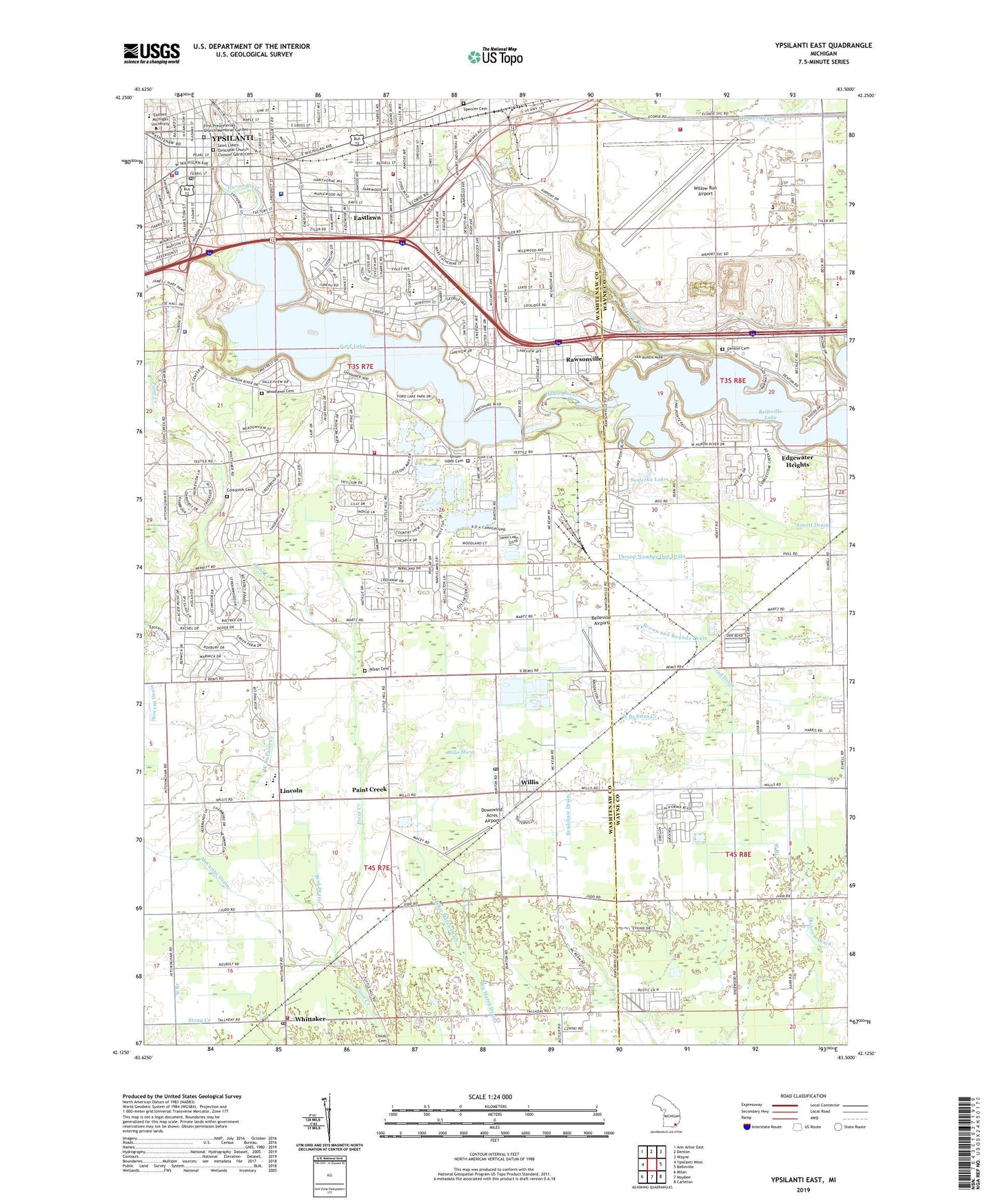 Ypsilanti East Michigan US Topo Map Image