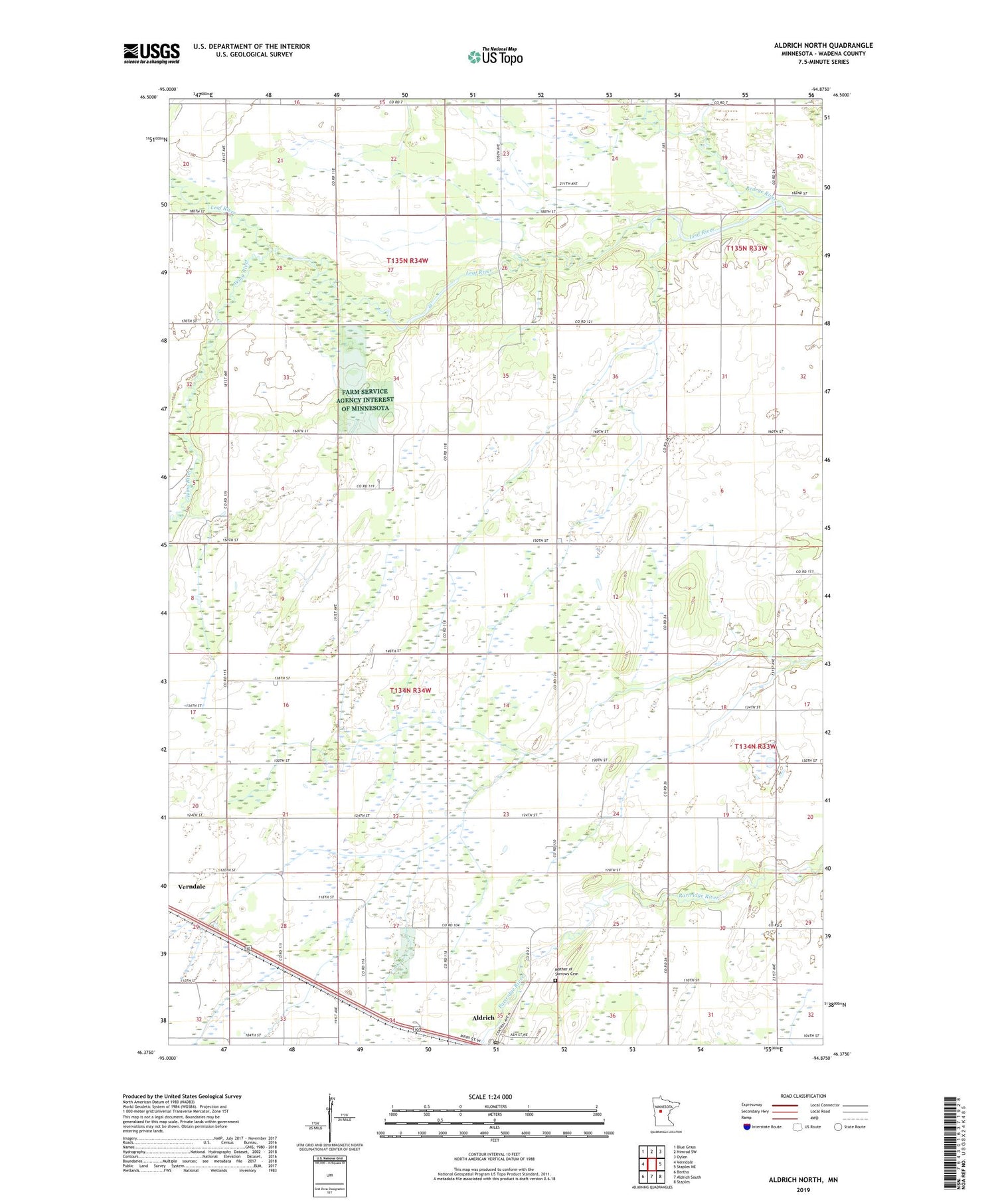 Aldrich North Minnesota US Topo Map Image