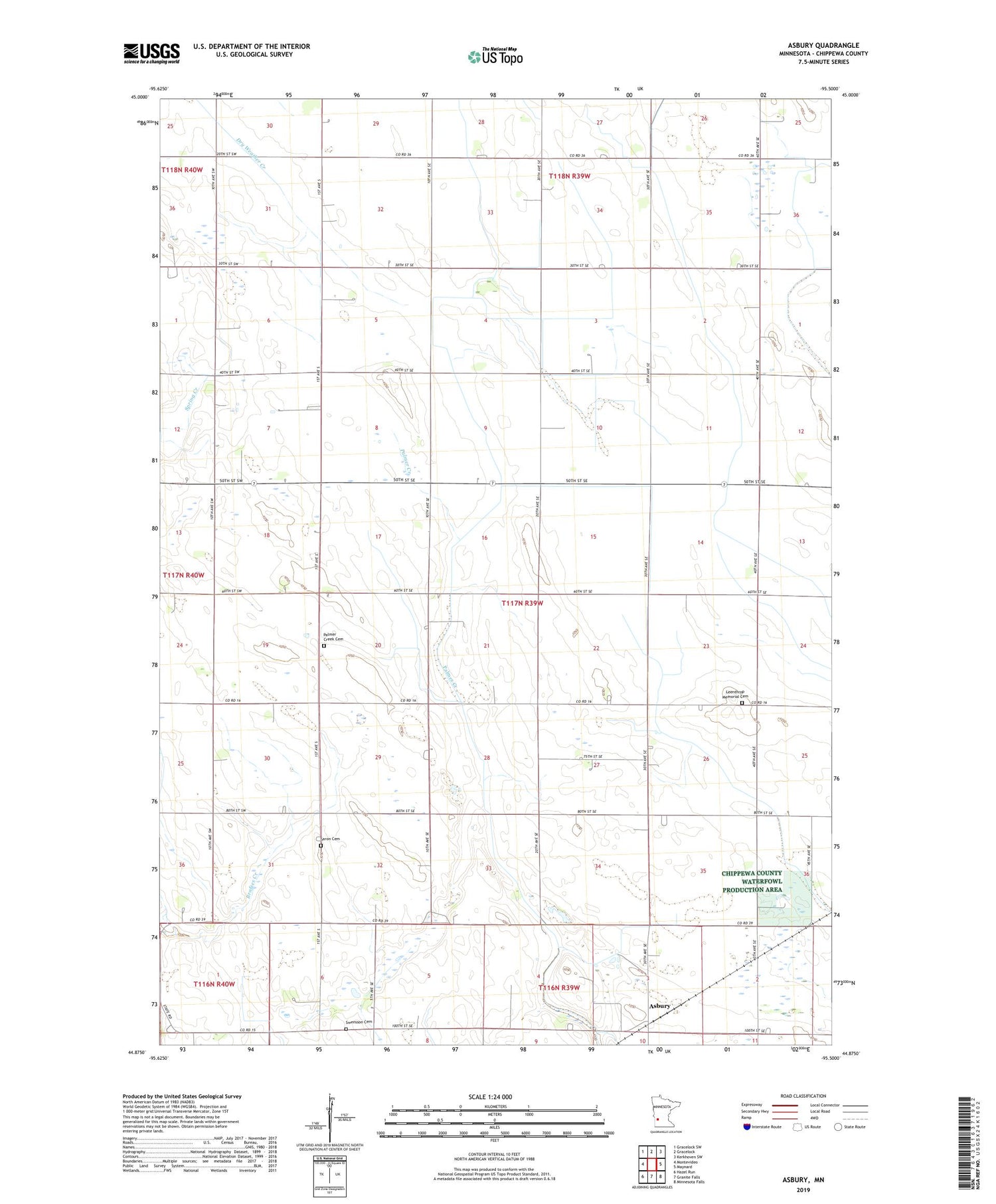 Asbury Minnesota US Topo Map Image