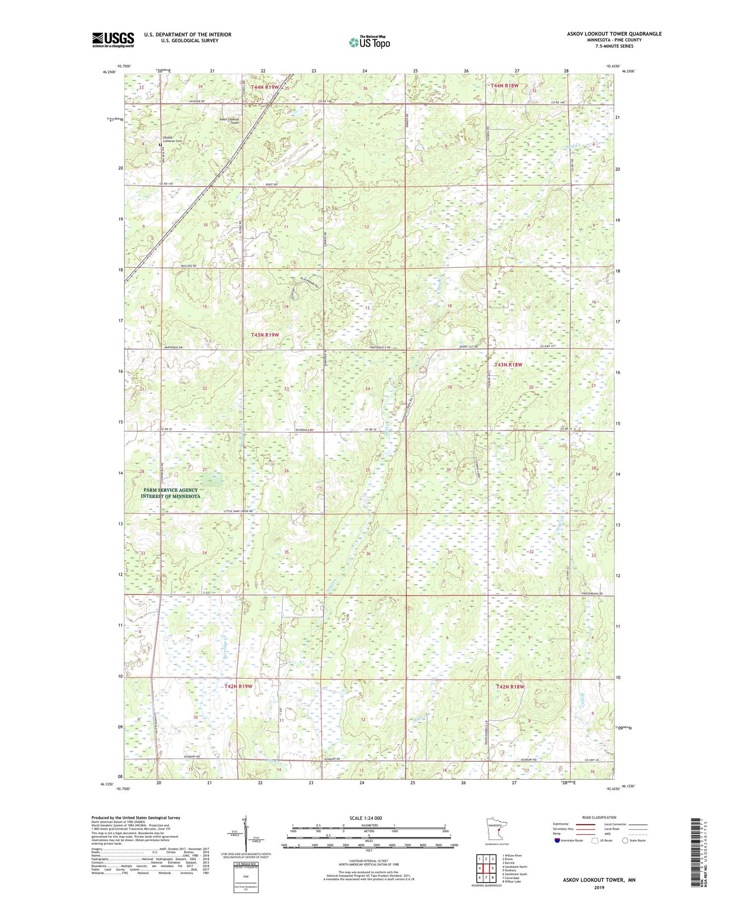 Askov Lookout Tower Minnesota US Topo Map Image