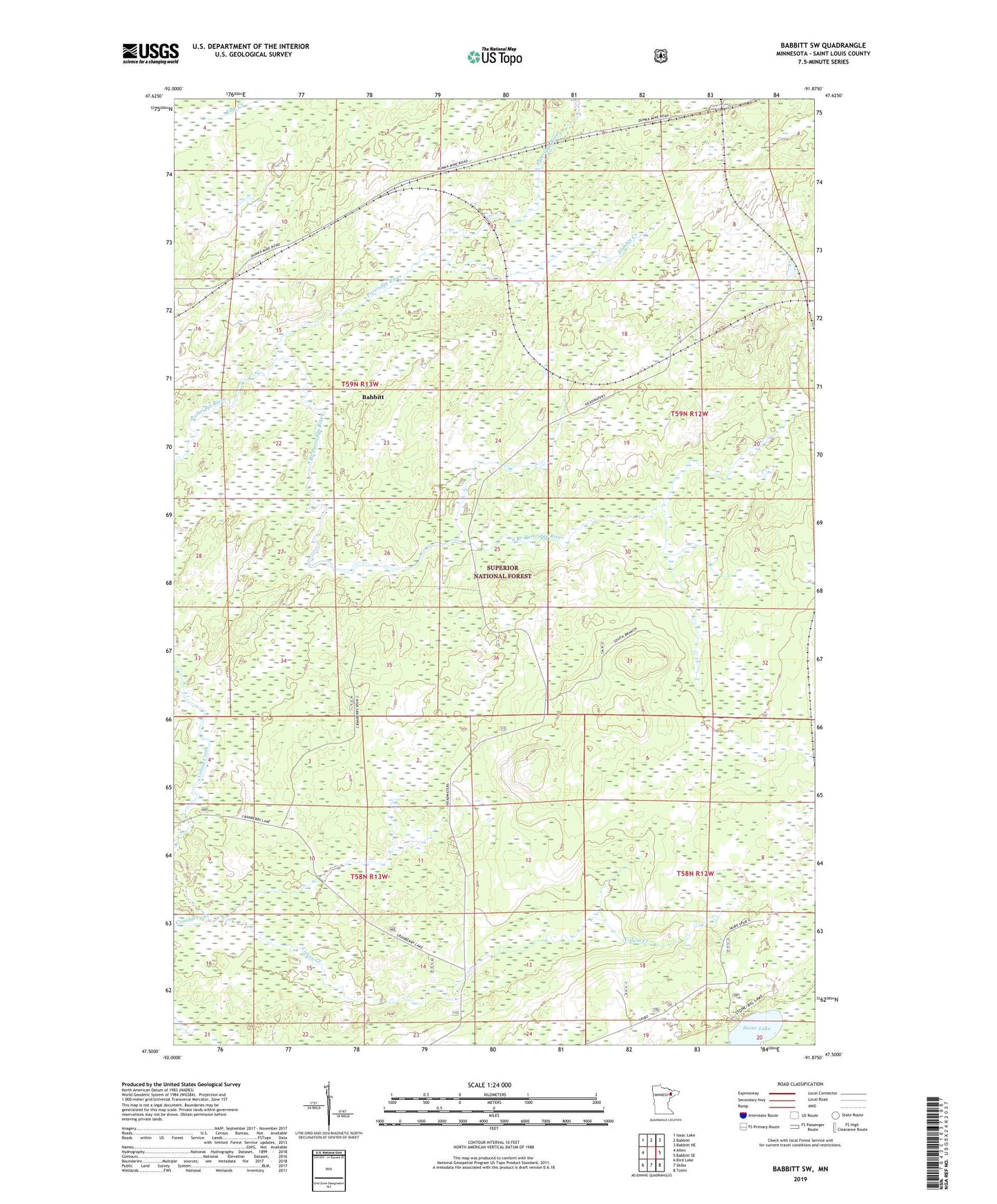 Babbitt SW Minnesota US Topo Map Image