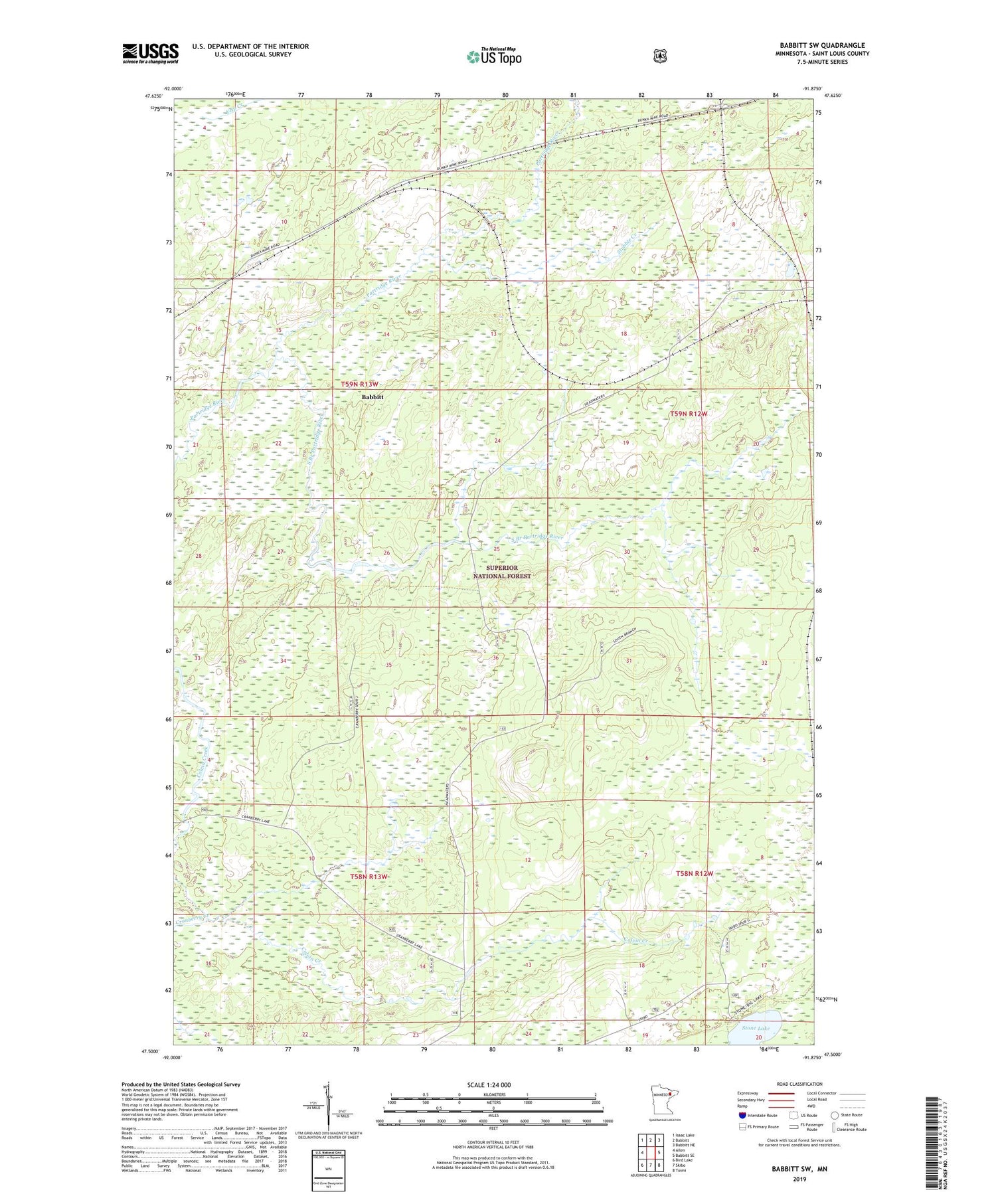 Babbitt SW Minnesota US Topo Map Image