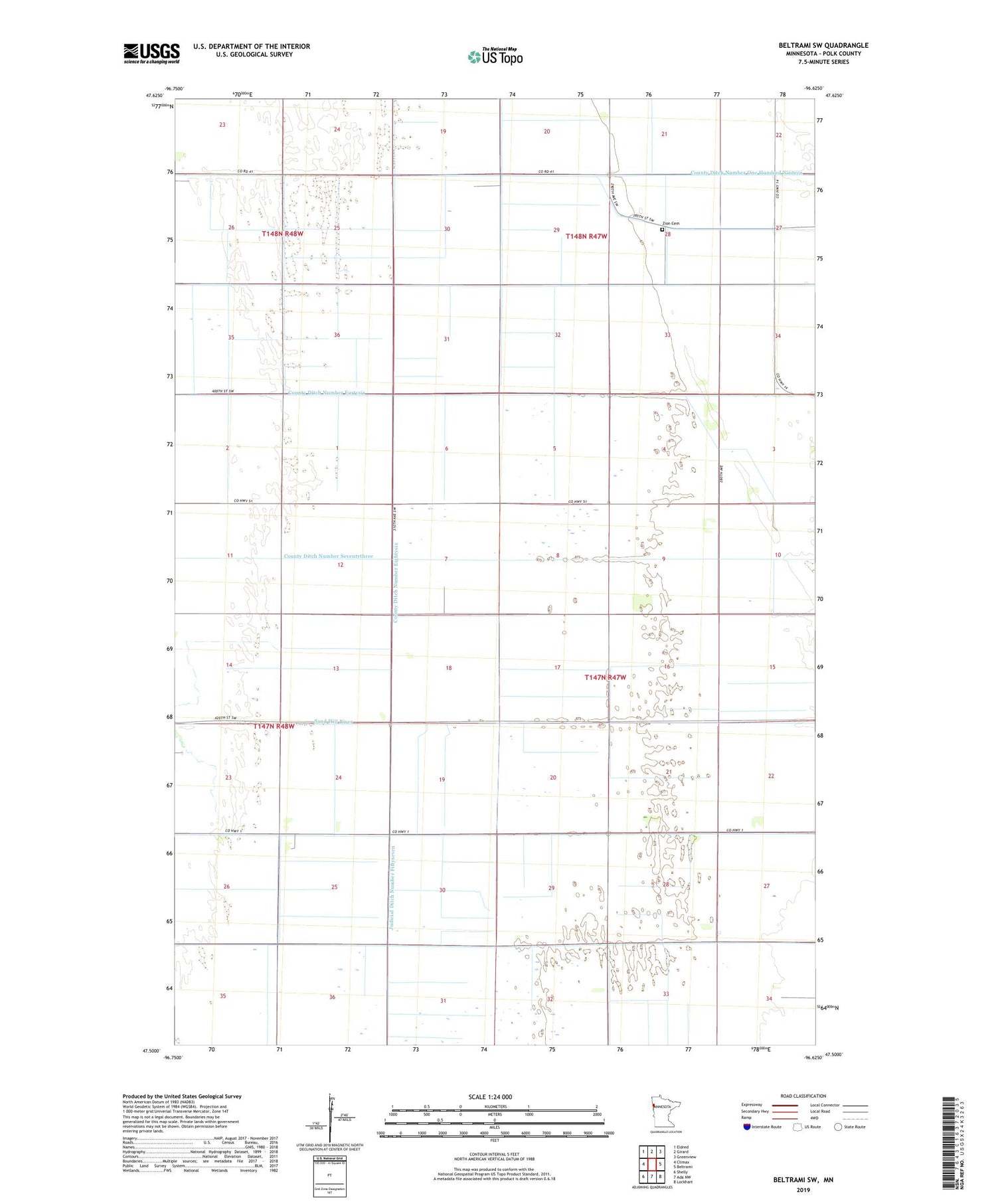 Beltrami SW Minnesota US Topo Map Image