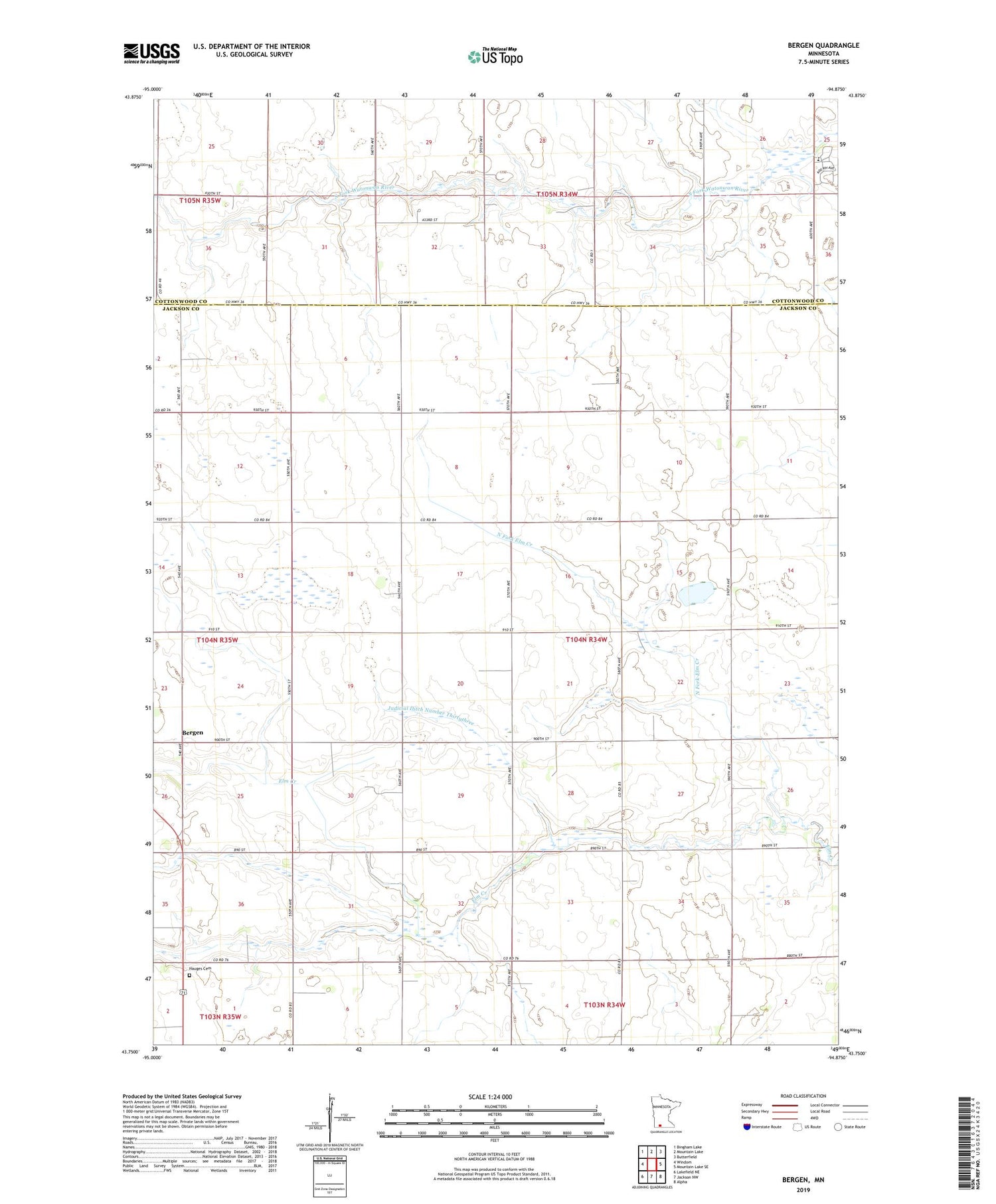 Bergen Minnesota US Topo Map Image