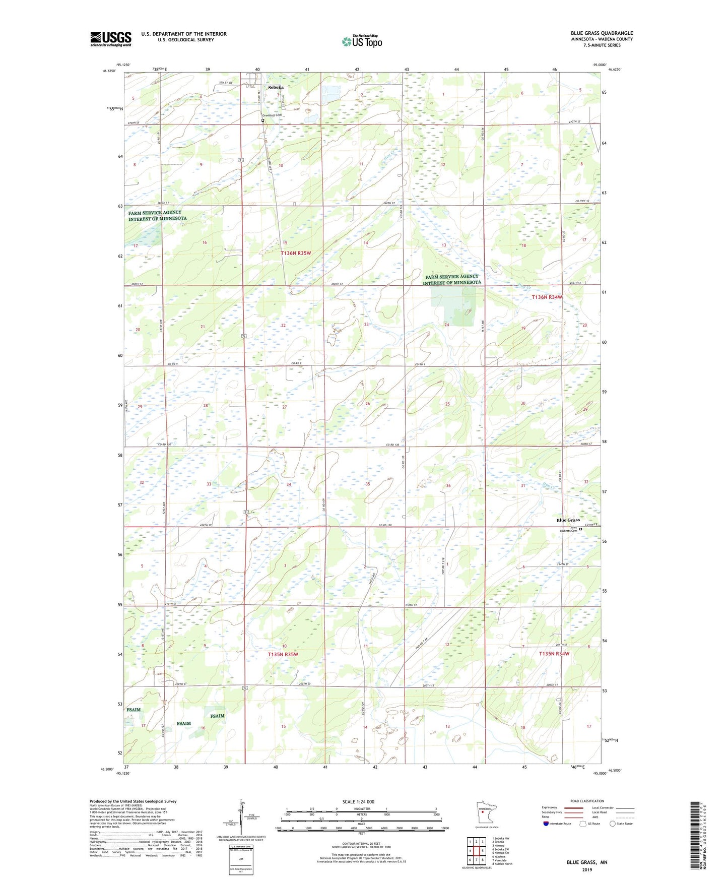 Blue Grass Minnesota US Topo Map Image