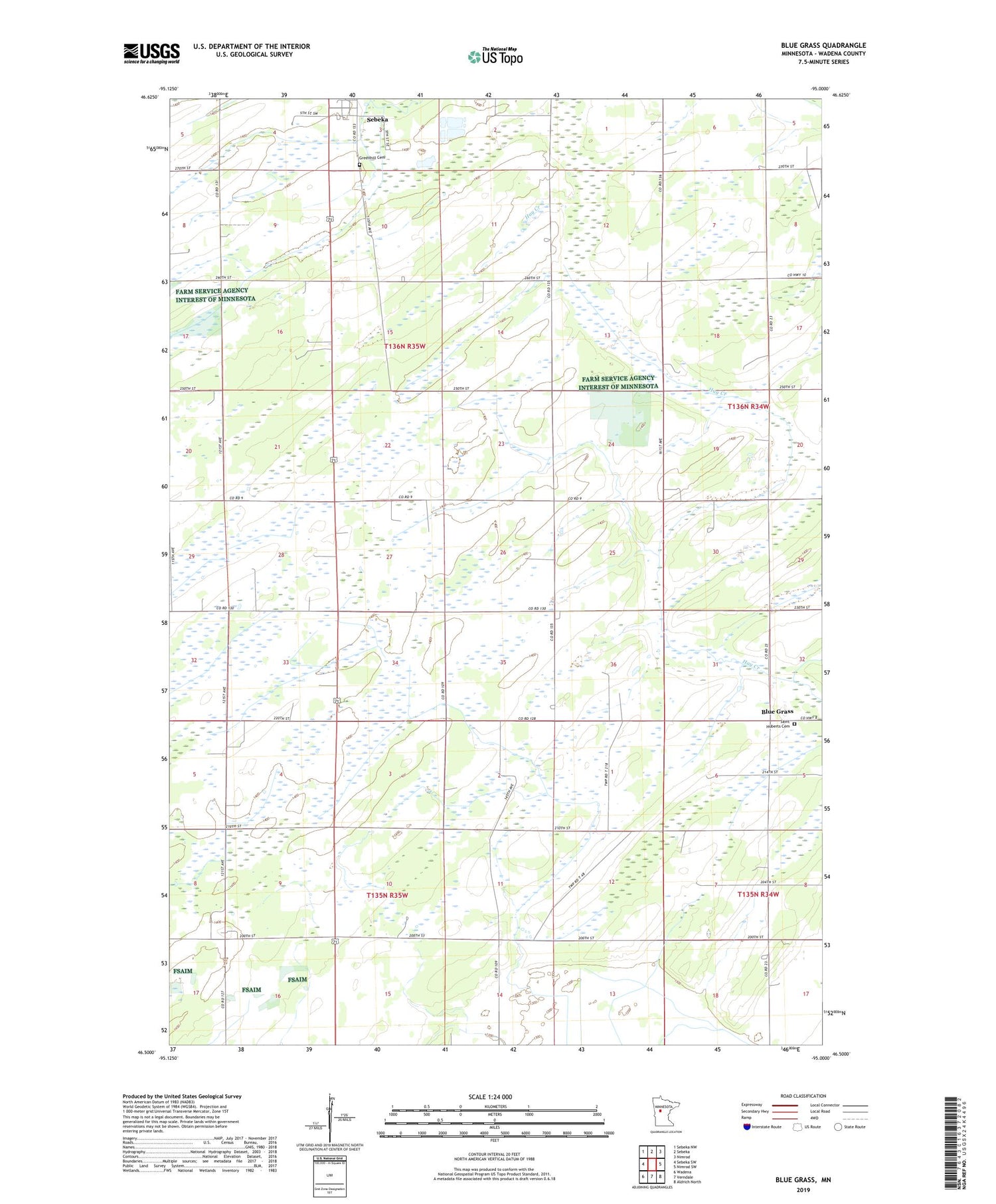 Blue Grass Minnesota US Topo Map Image