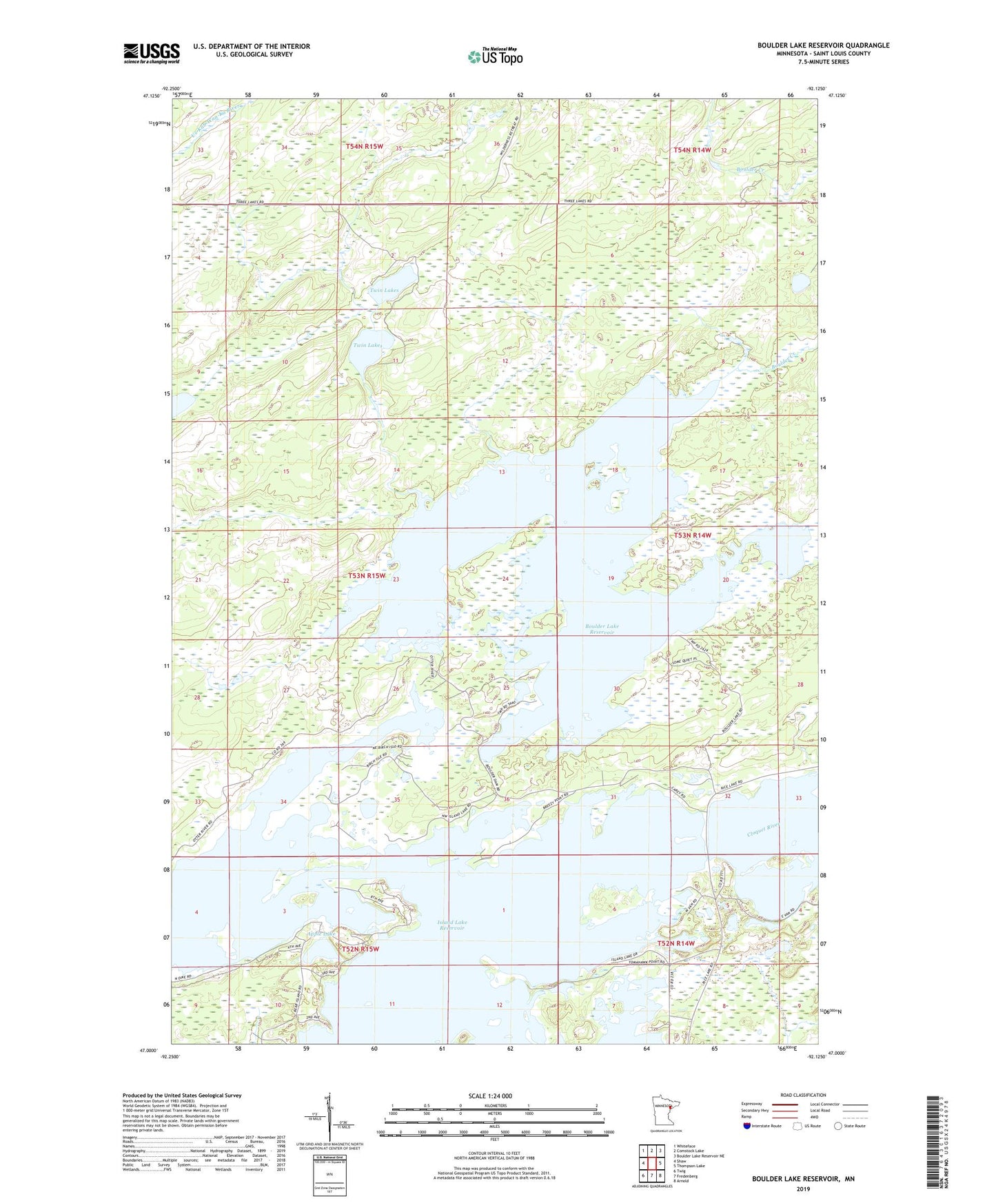 Boulder Lake Reservoir Minnesota US Topo Map Image