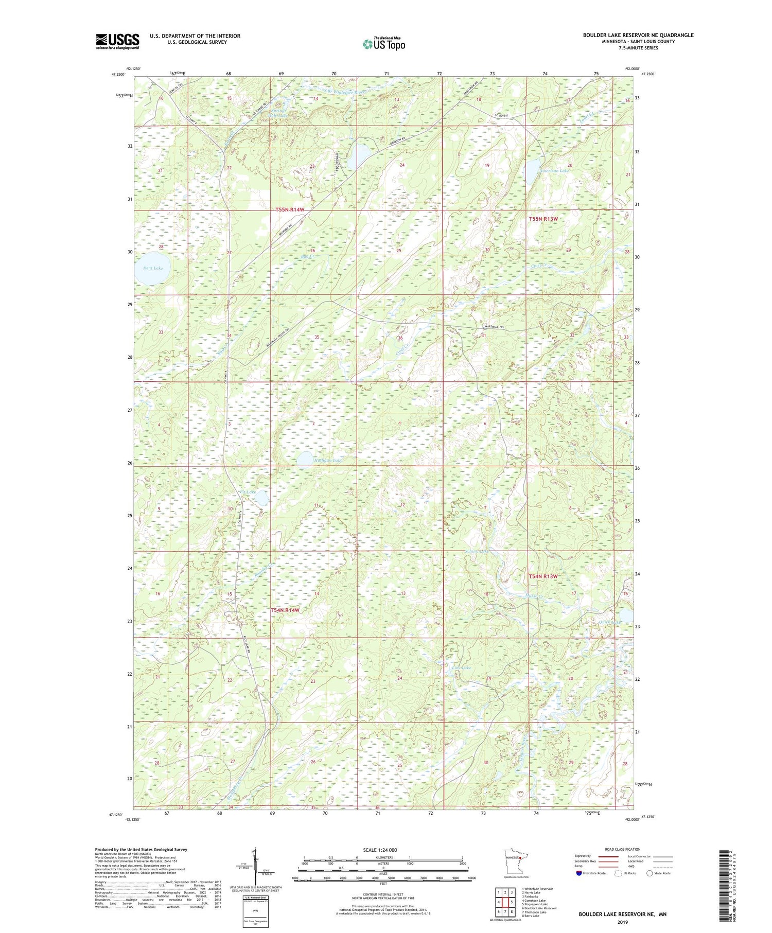 Boulder Lake Reservoir NE Minnesota US Topo Map Image
