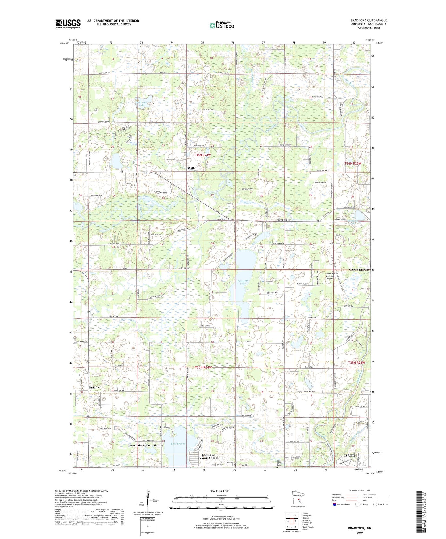 Bradford Minnesota US Topo Map Image