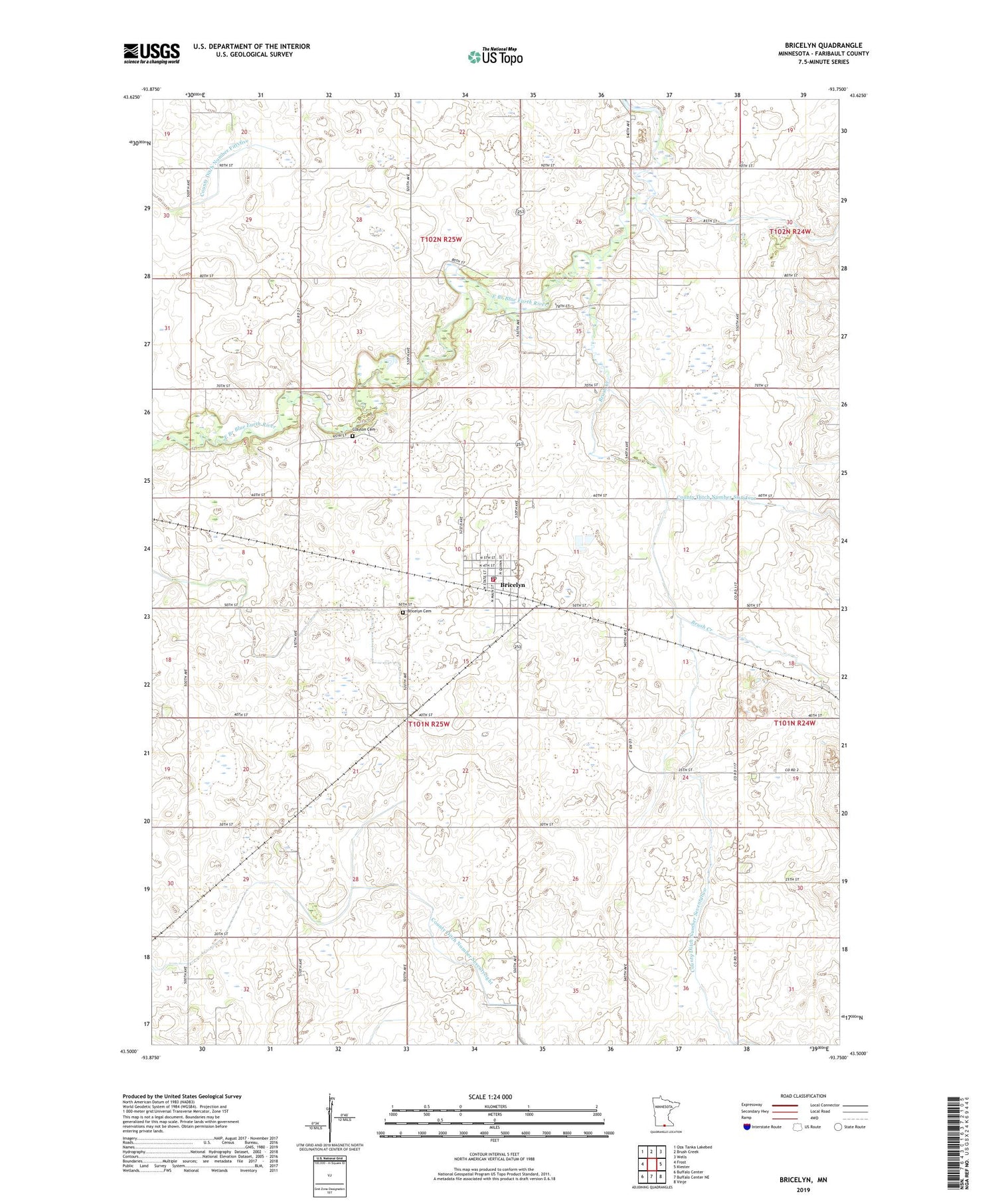 Bricelyn Minnesota US Topo Map Image