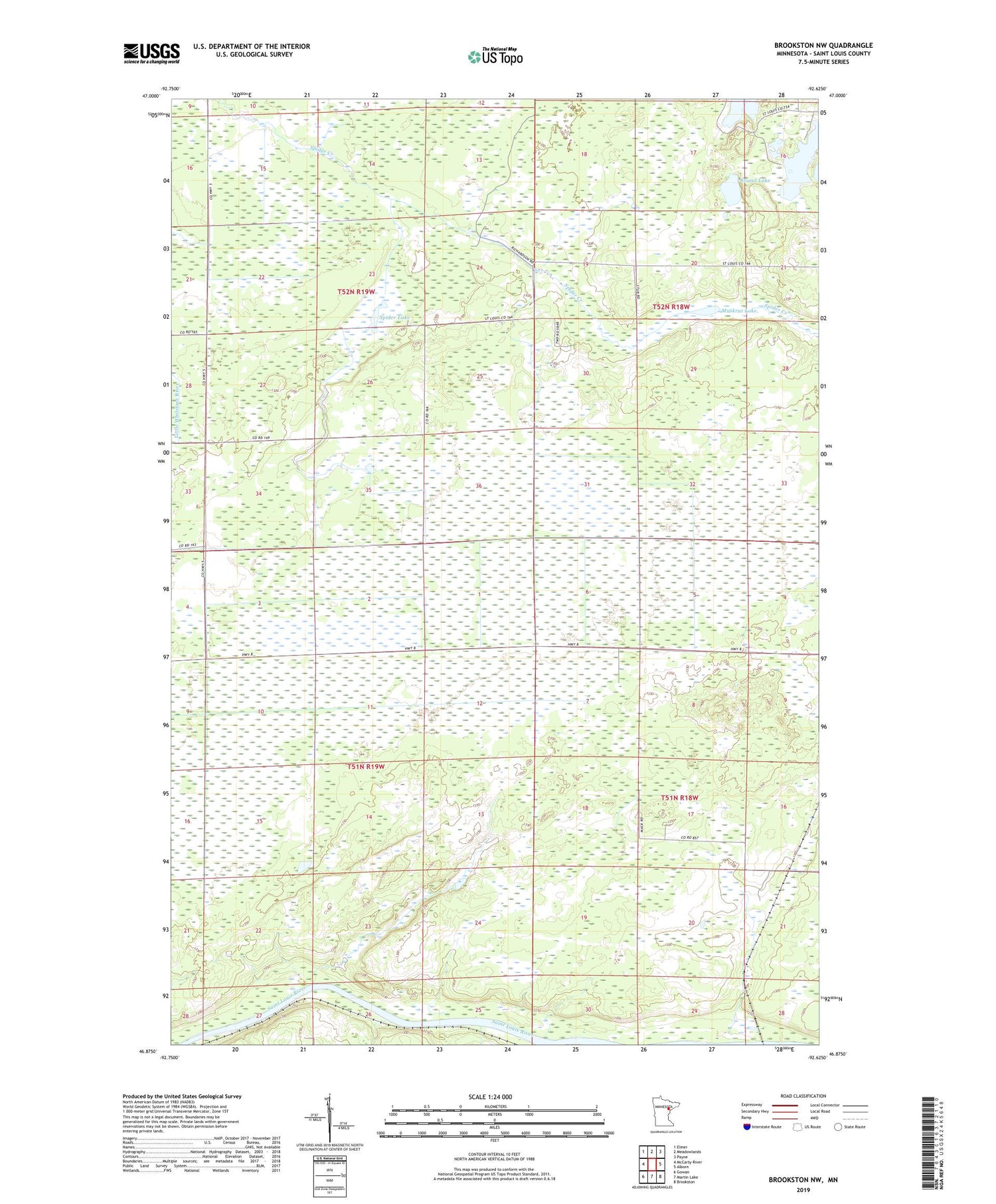Brookston NW Minnesota US Topo Map Image