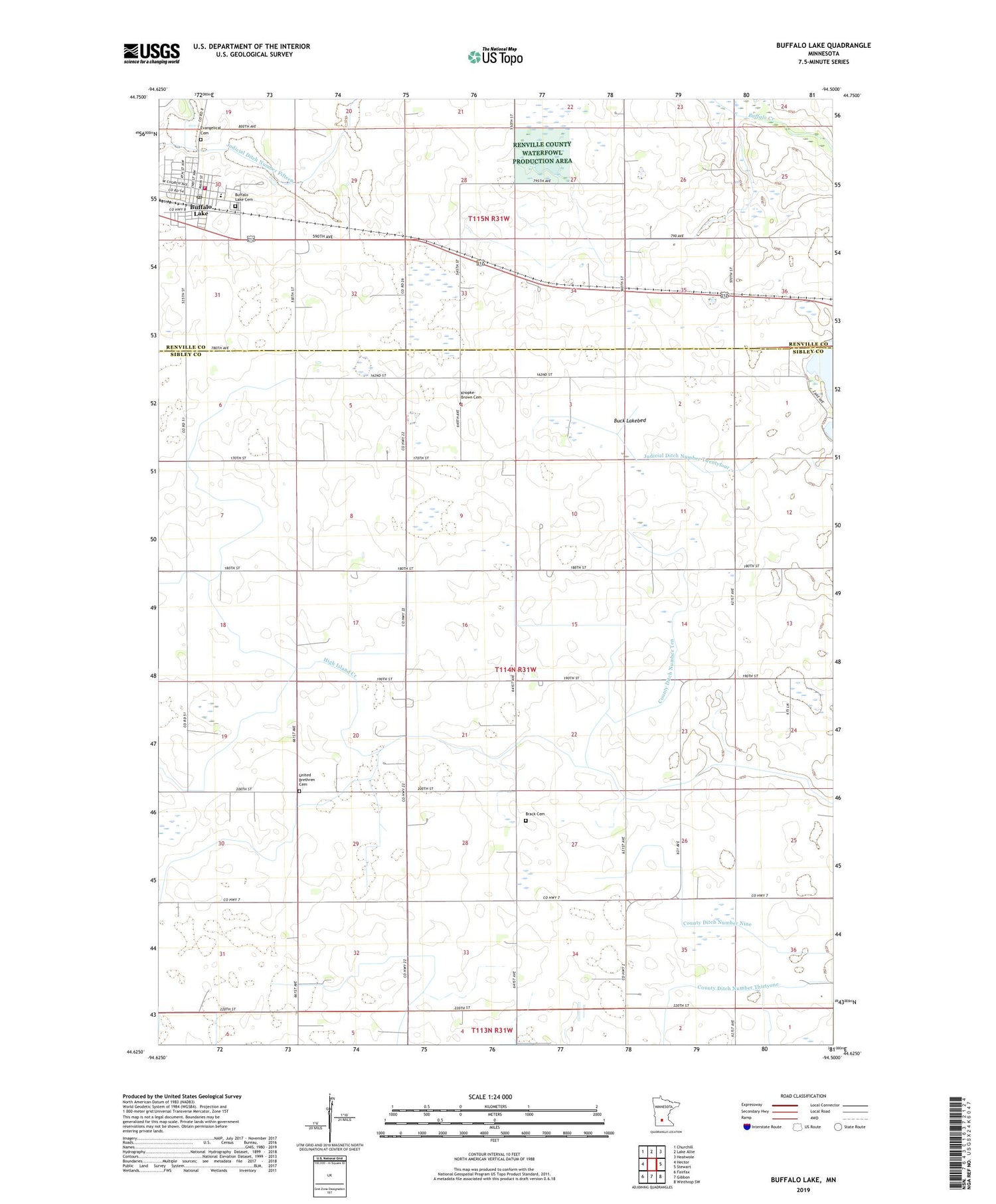 Buffalo Lake Minnesota US Topo Map Image