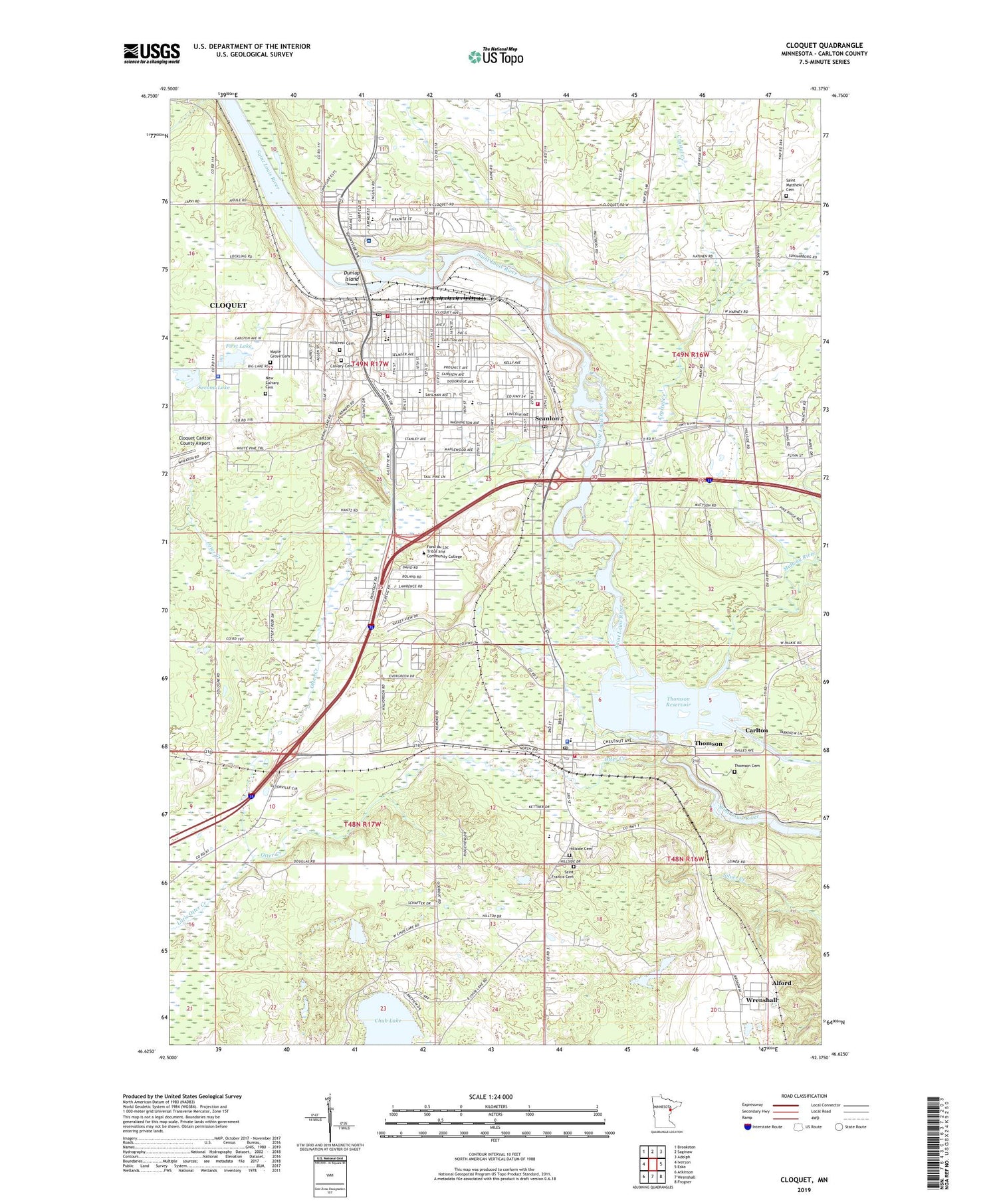 Cloquet Minnesota US Topo Map Image