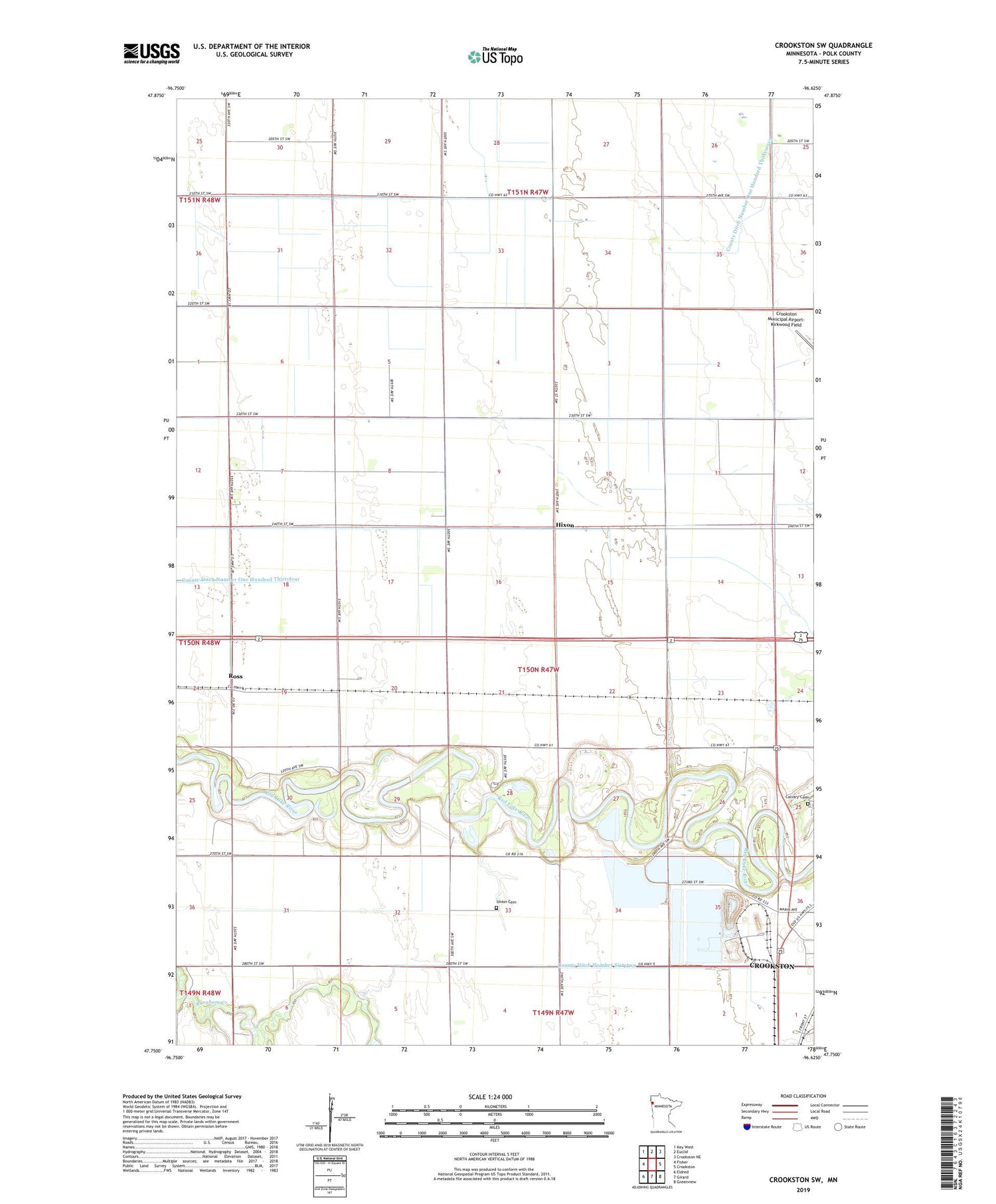Crookston SW Minnesota US Topo Map Image