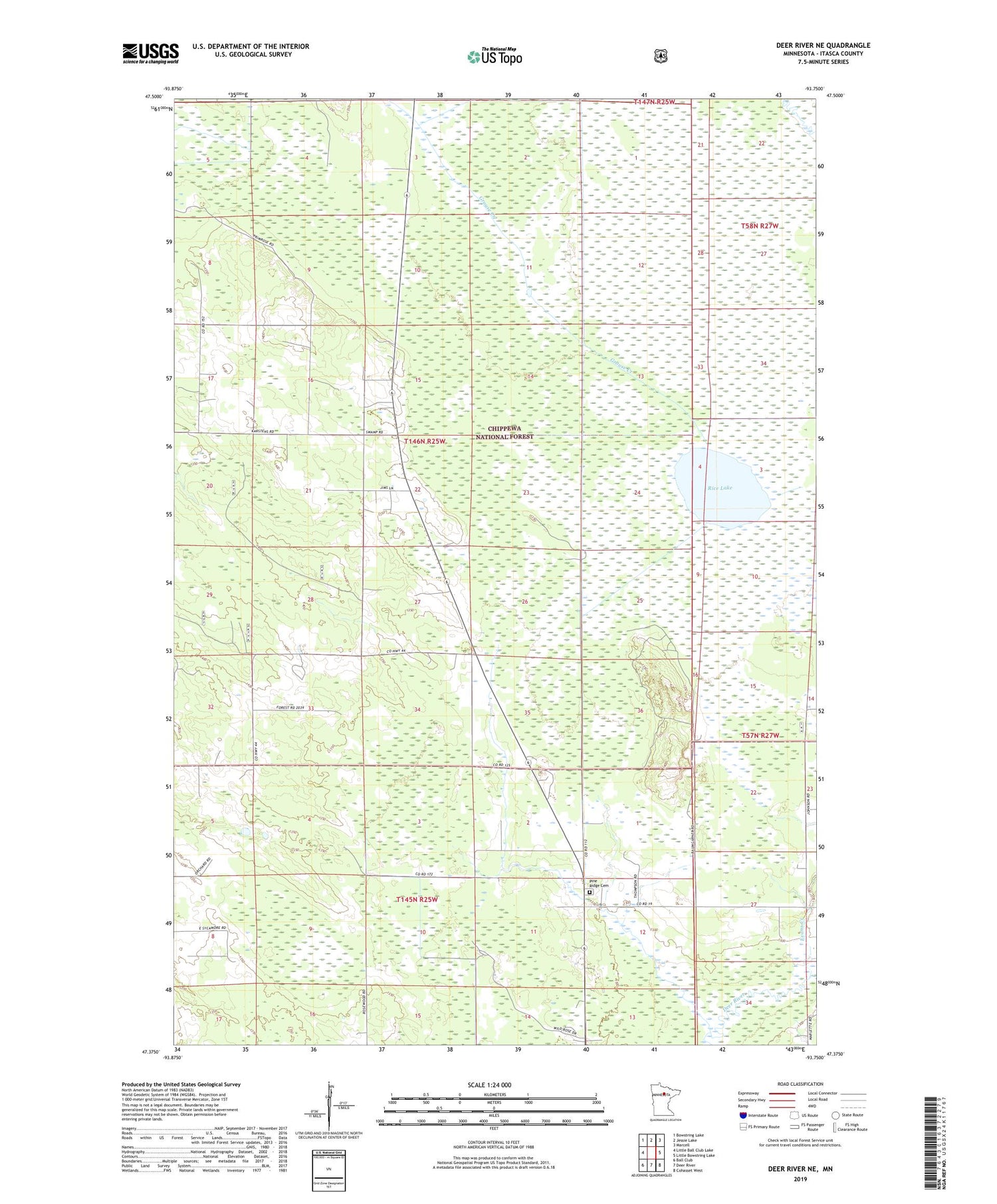 Deer River NE Minnesota US Topo Map Image