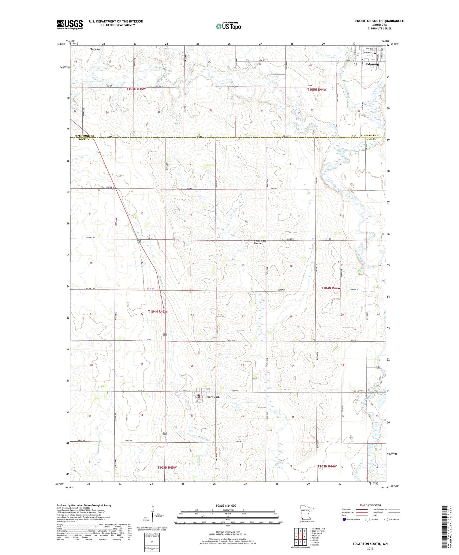 Edgerton South Minnesota US Topo Map Image