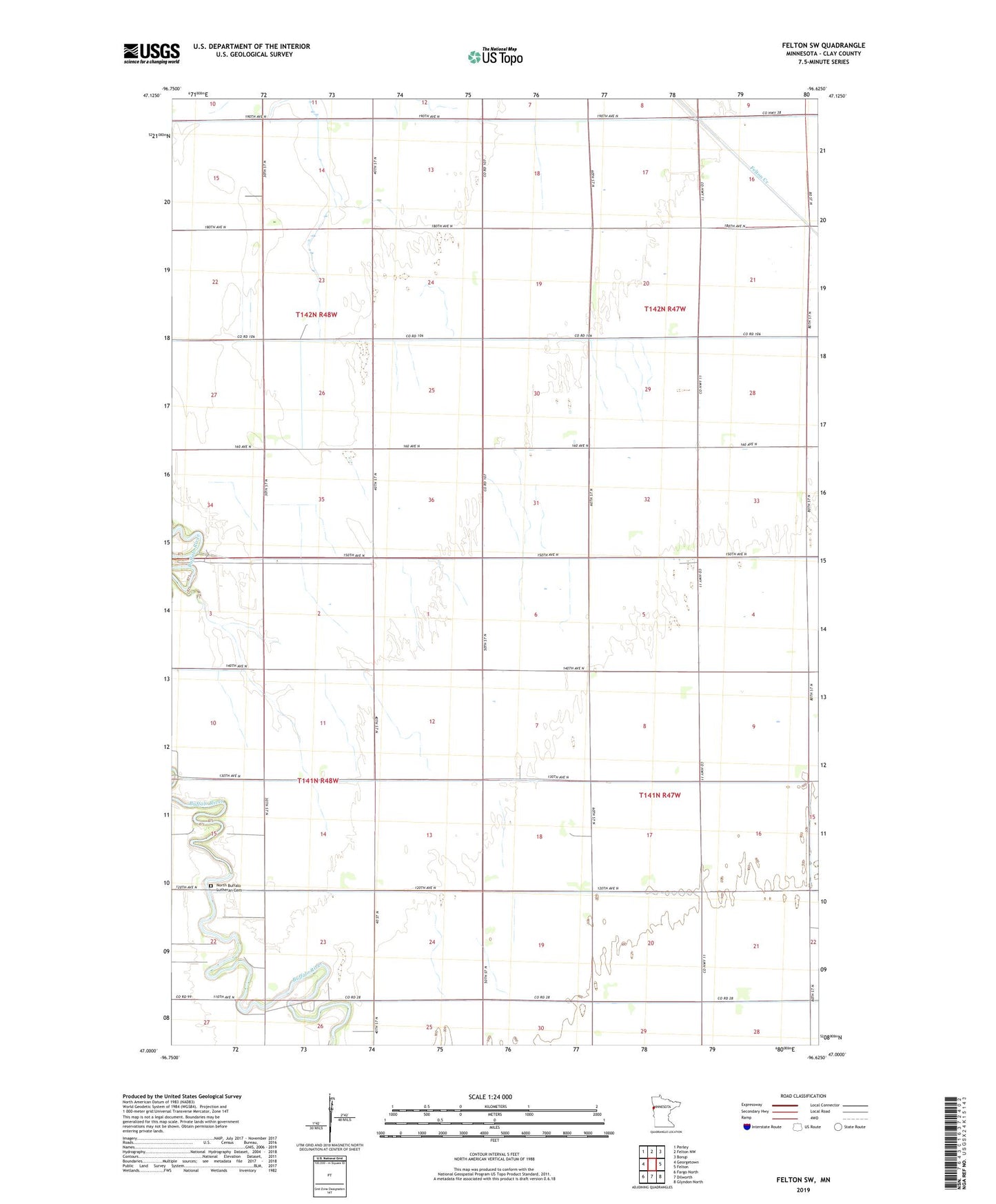 Felton SW Minnesota US Topo Map Image