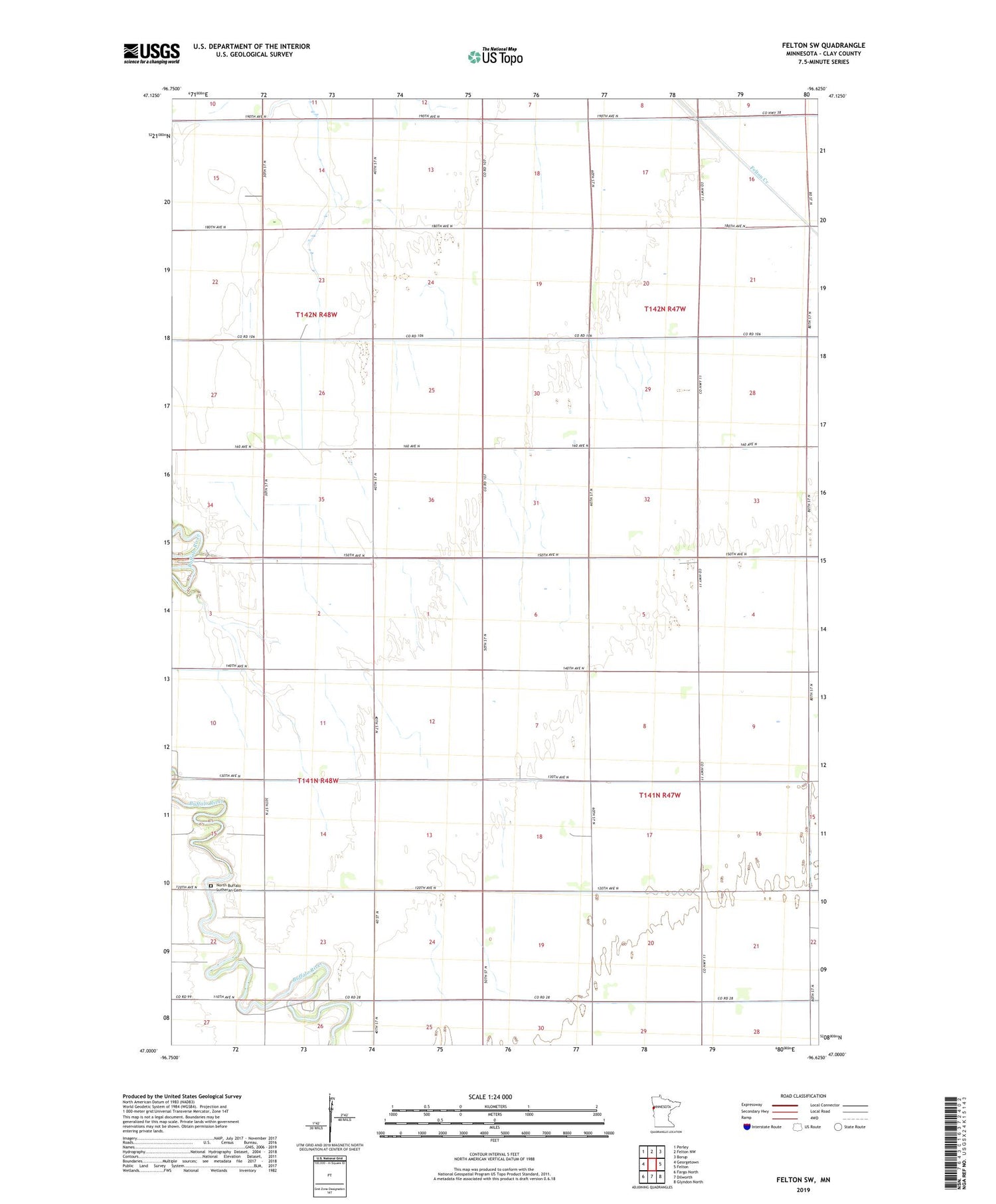 Felton SW Minnesota US Topo Map Image