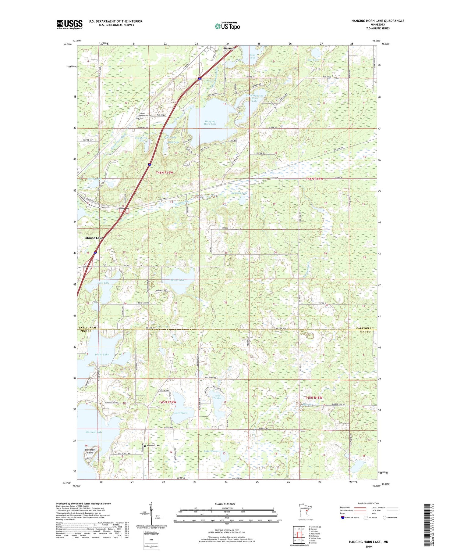 Hanging Horn Lake Minnesota US Topo Map Image