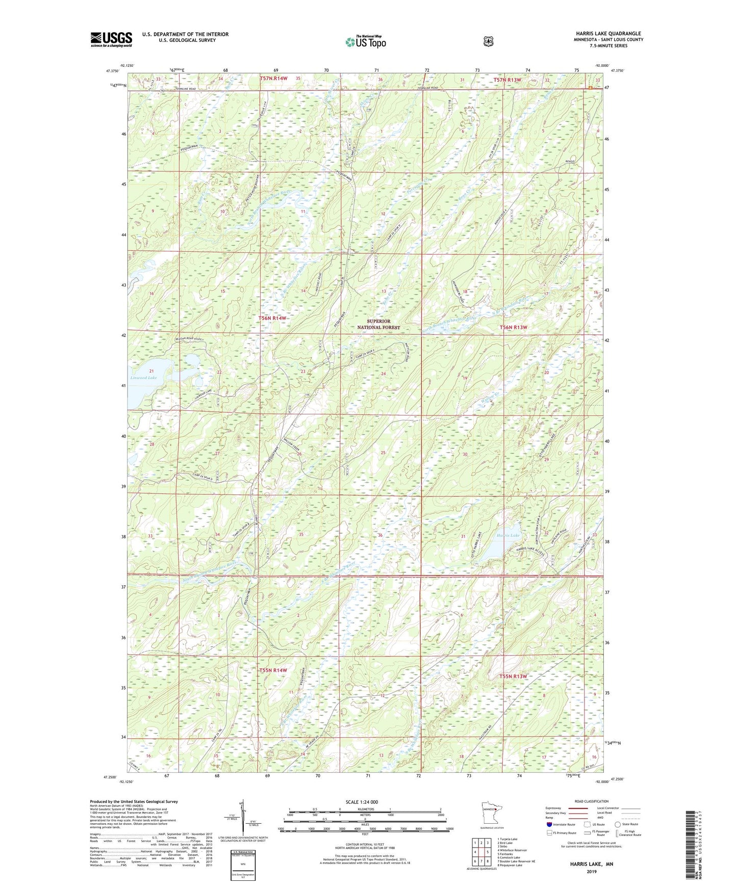 Harris Lake Minnesota US Topo Map Image