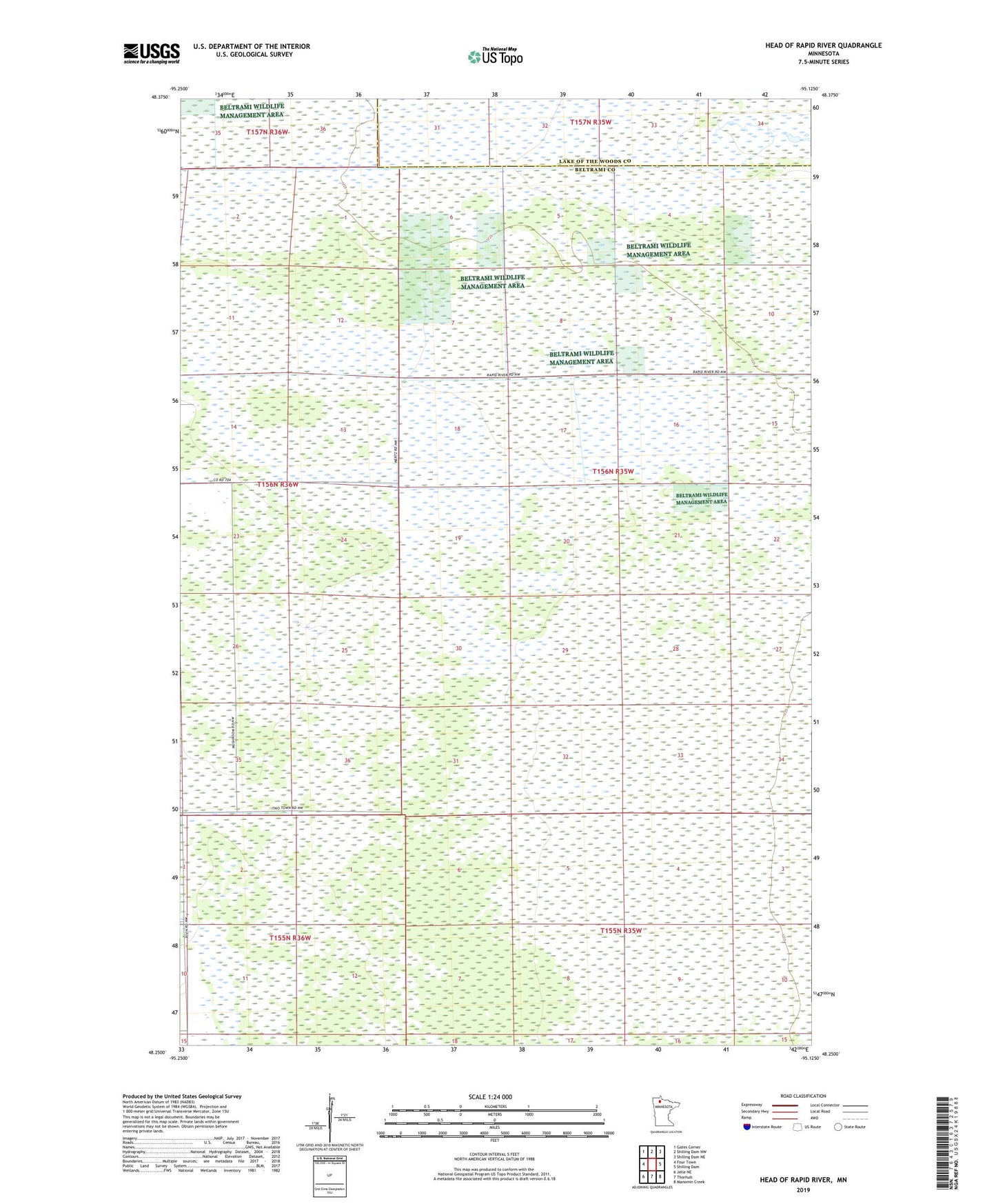 Head of Rapid River Minnesota US Topo Map Image