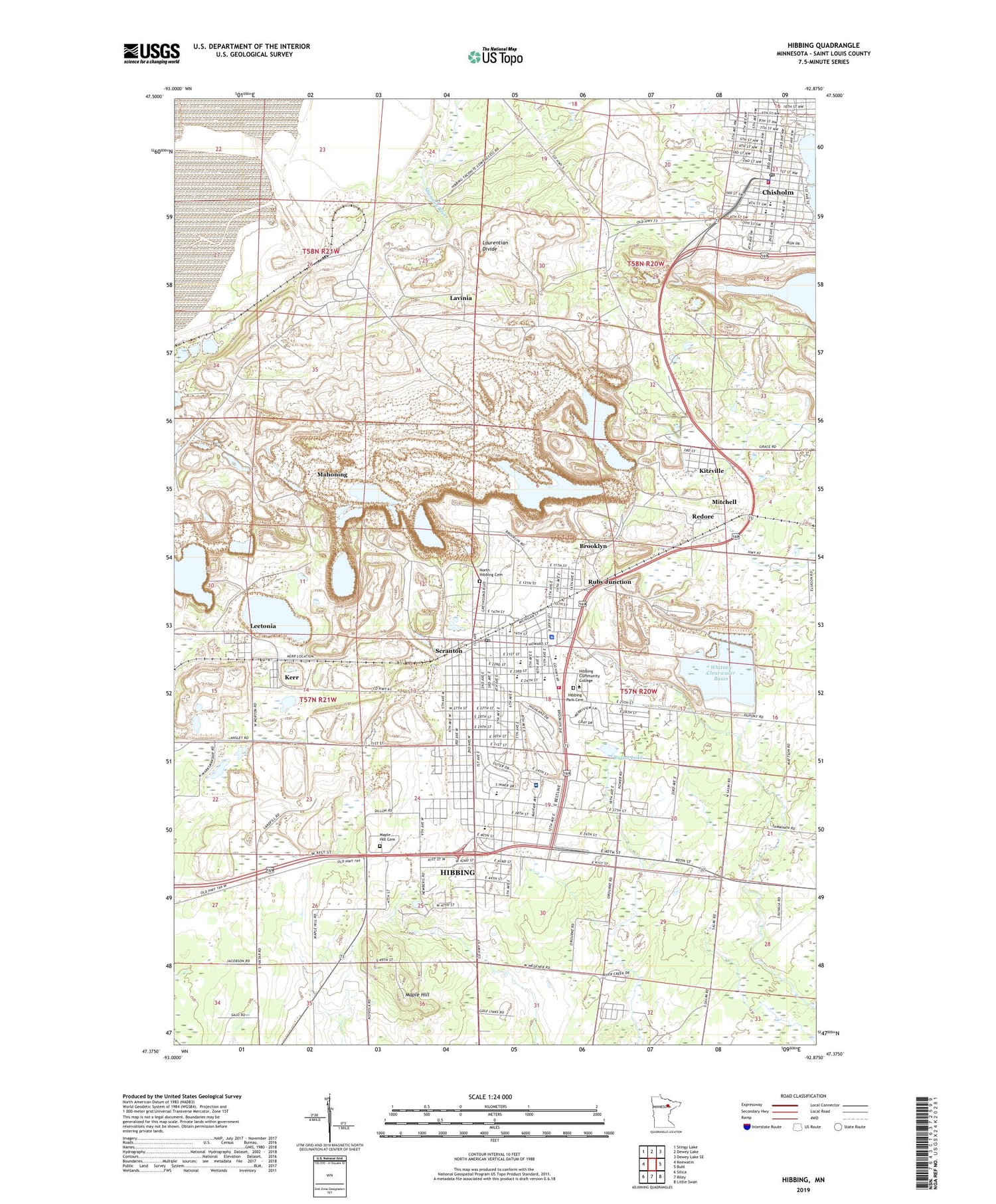 Hibbing Minnesota US Topo Map Image