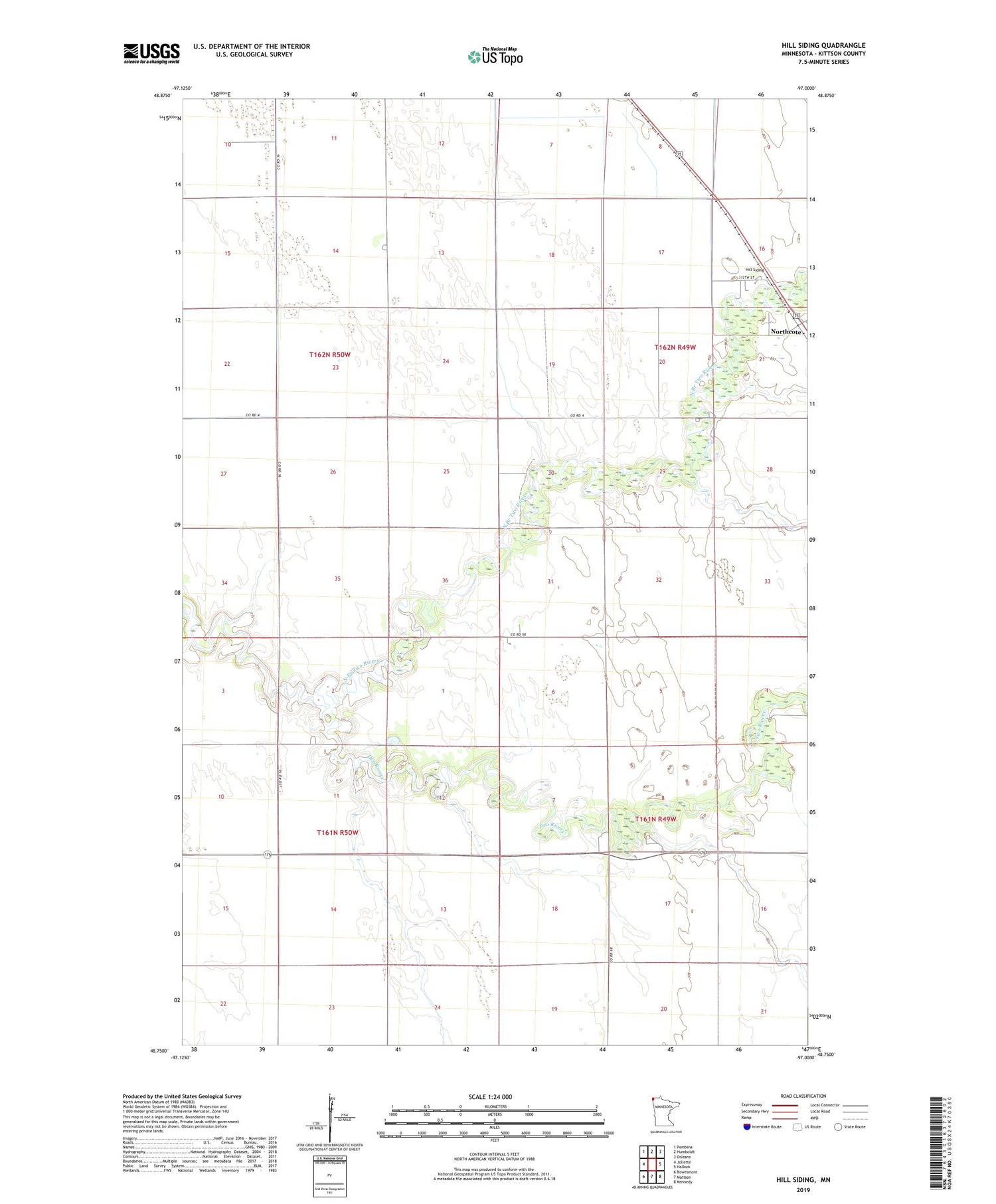 Hill Siding Minnesota US Topo Map Image